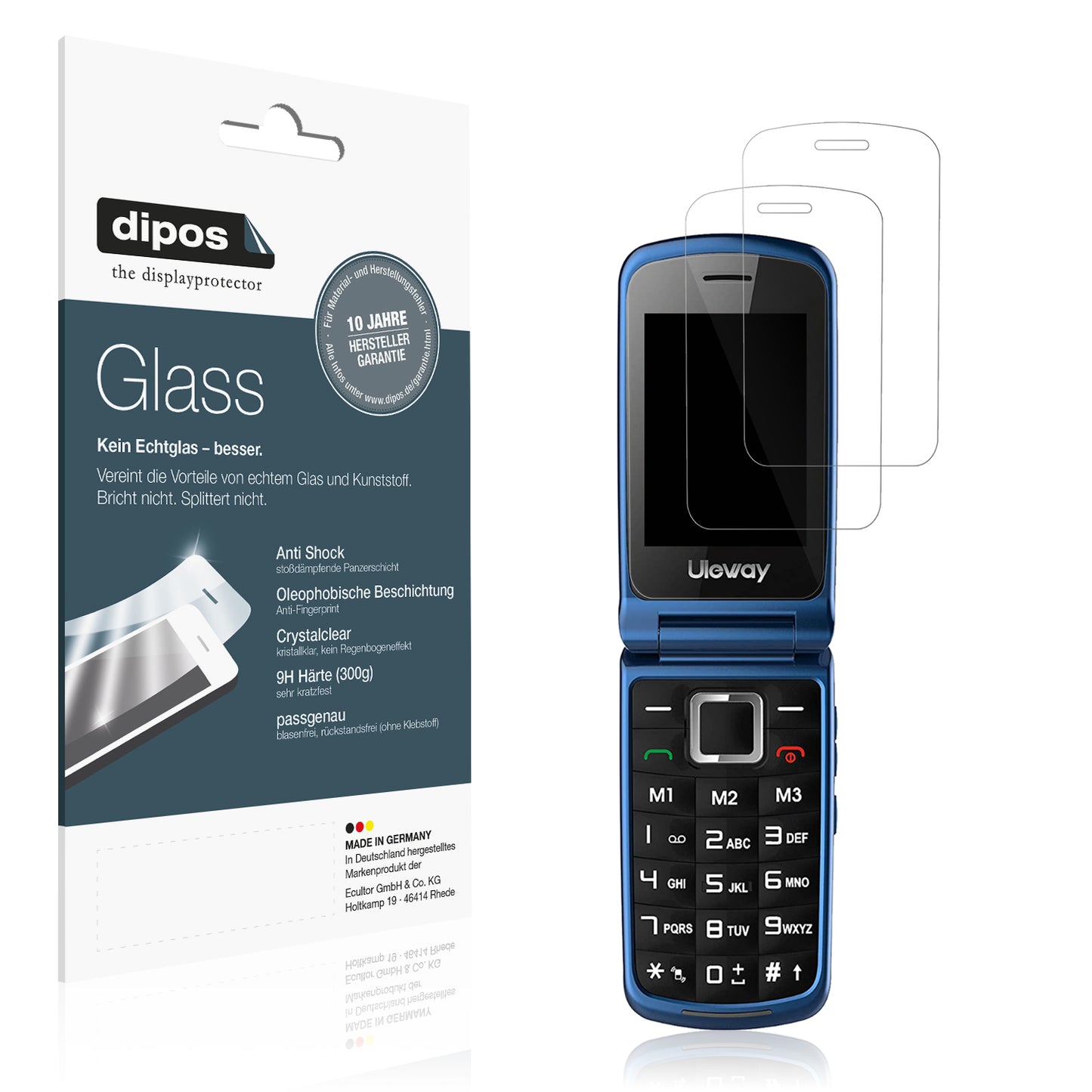 Klare Displayschutzfolie von dipos passend für uleway G380 Seniorenhandy, 9H kratzfest und blasenfrei montiert