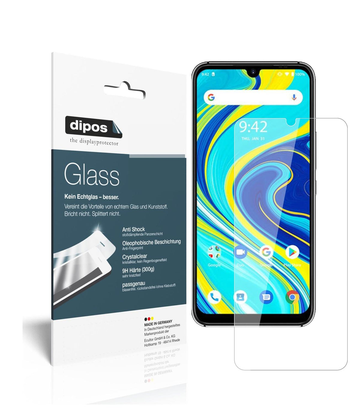 Klare Displayschutzfolie von dipos passend für Umidigi A7 Pro, 9H kratzfest und blasenfrei montiert