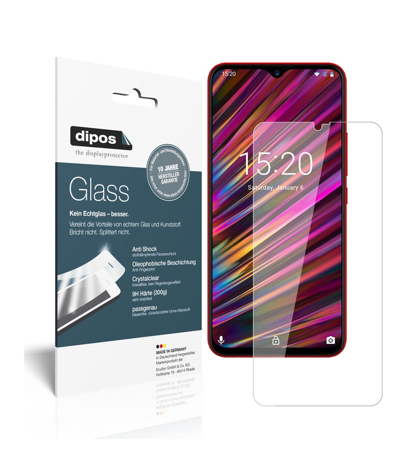 Klare Displayschutzfolie von dipos passend für Umidigi F1, 9H kratzfest und blasenfrei montiert