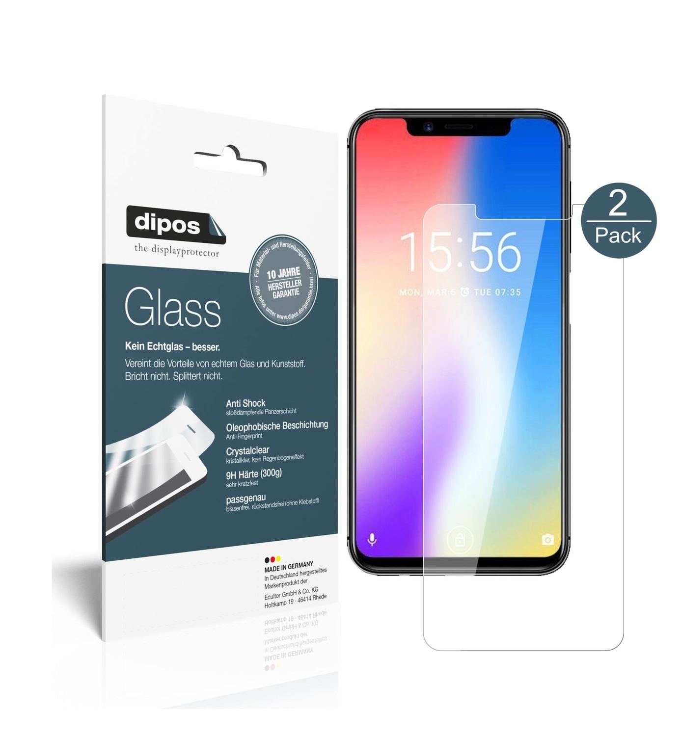 Klare Displayschutzfolie von dipos passend für Umidigi One, 9H kratzfest und blasenfrei montiert