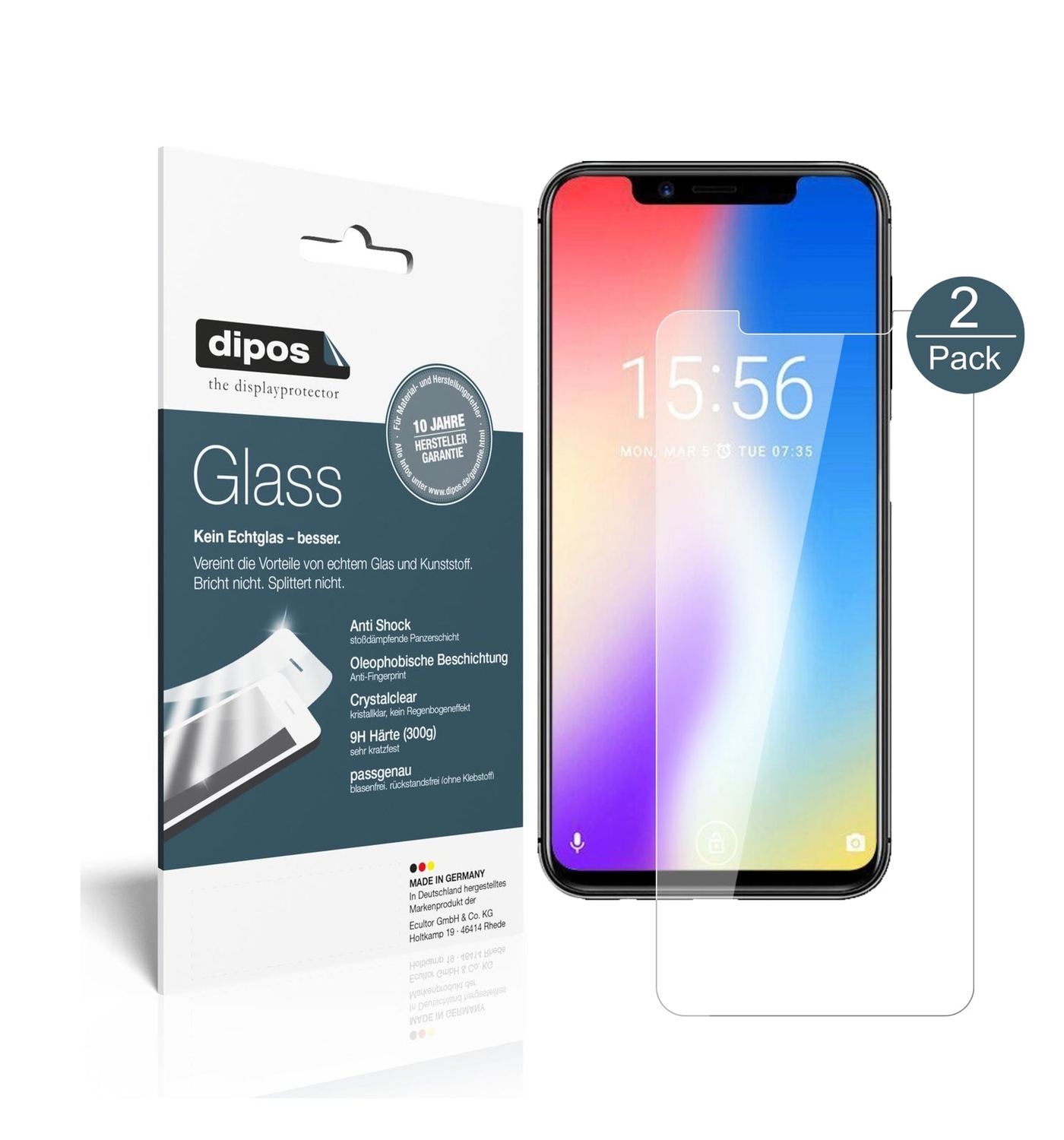 Klare Displayschutzfolie von dipos passend für Umidigi One Pro, 9H kratzfest und blasenfrei montiert