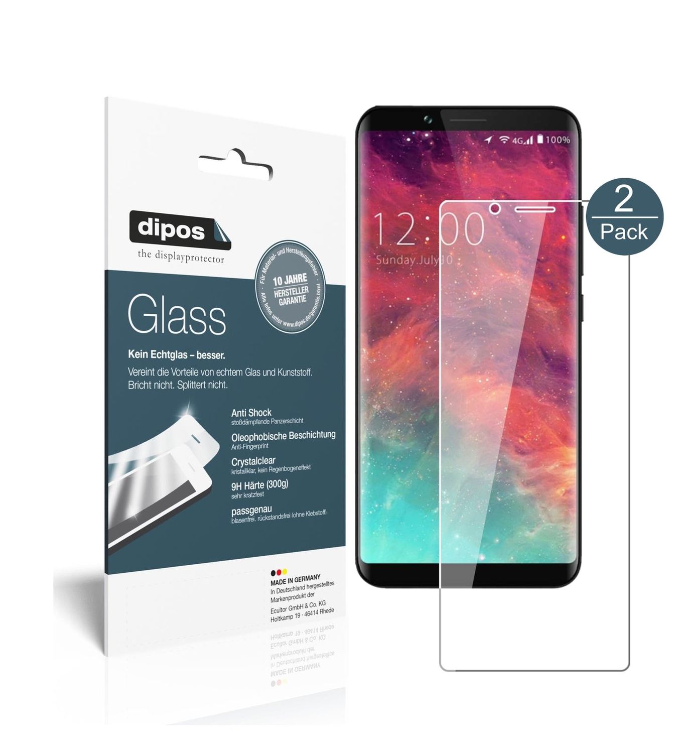 Klare Displayschutzfolie von dipos passend für Umidigi S2, 9H kratzfest und blasenfrei montiert