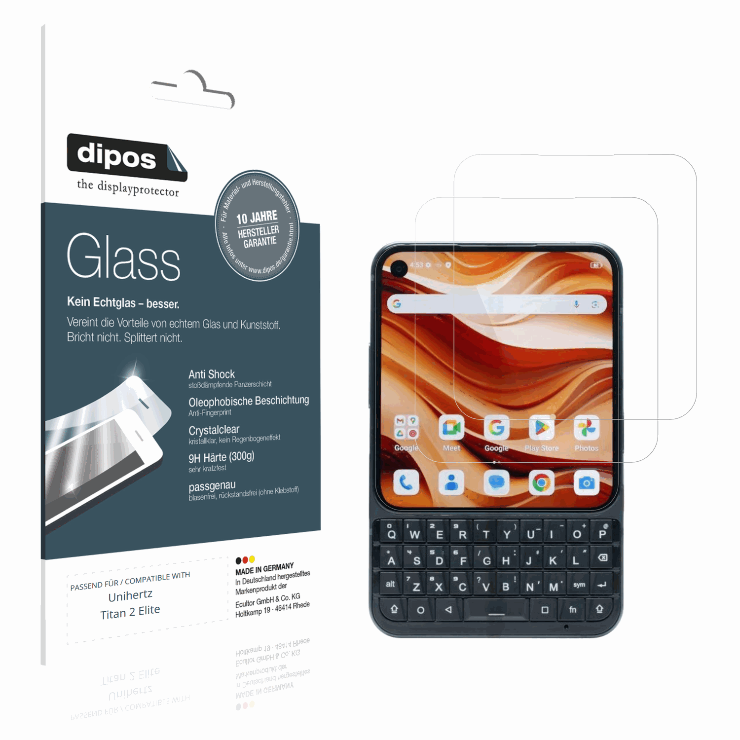 Klare Displayschutzfolie von dipos passend für Unihertz Titan 2 Elite, 9H kratzfest und blasenfrei montiert