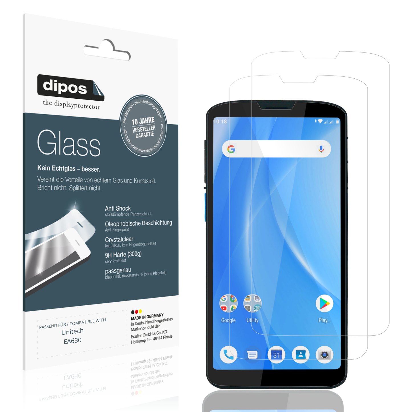 Klare Displayschutzfolie von dipos passend für Unitech EA630, 9H kratzfest und blasenfrei montiert