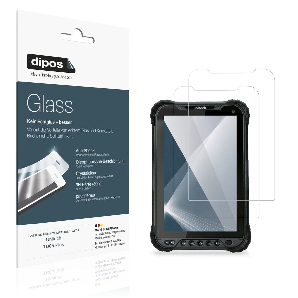 Klare Displayschutzfolie von dipos passend für Unitech TB85 Plus, 9H kratzfest und blasenfrei montiert