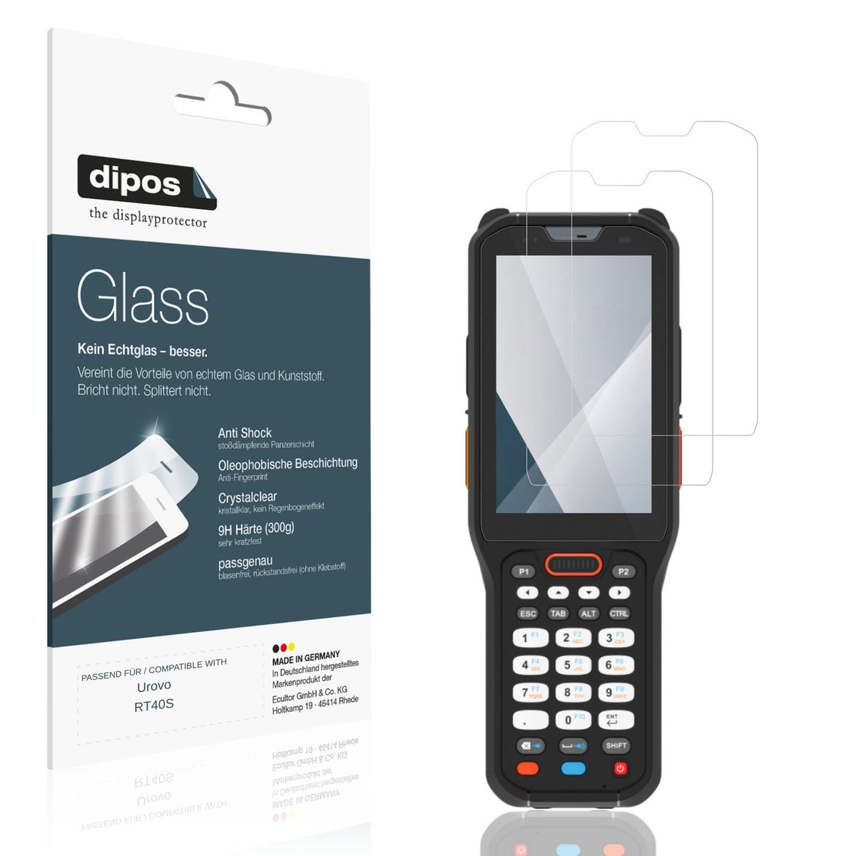 Klare Displayschutzfolie von dipos passend für Urovo RT40S, 9H kratzfest und blasenfrei montiert