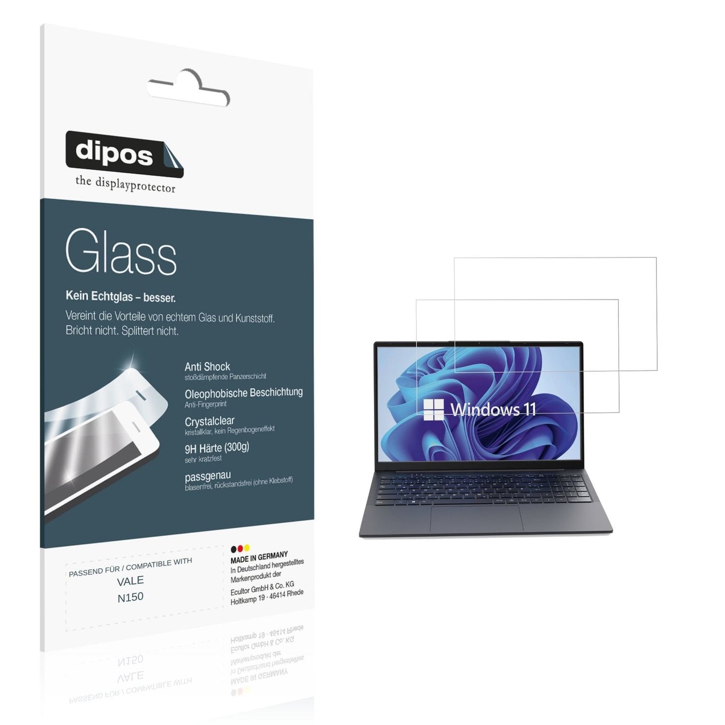 Klare Displayschutzfolie von dipos passend für VALE N150, 9H kratzfest und blasenfrei montiert