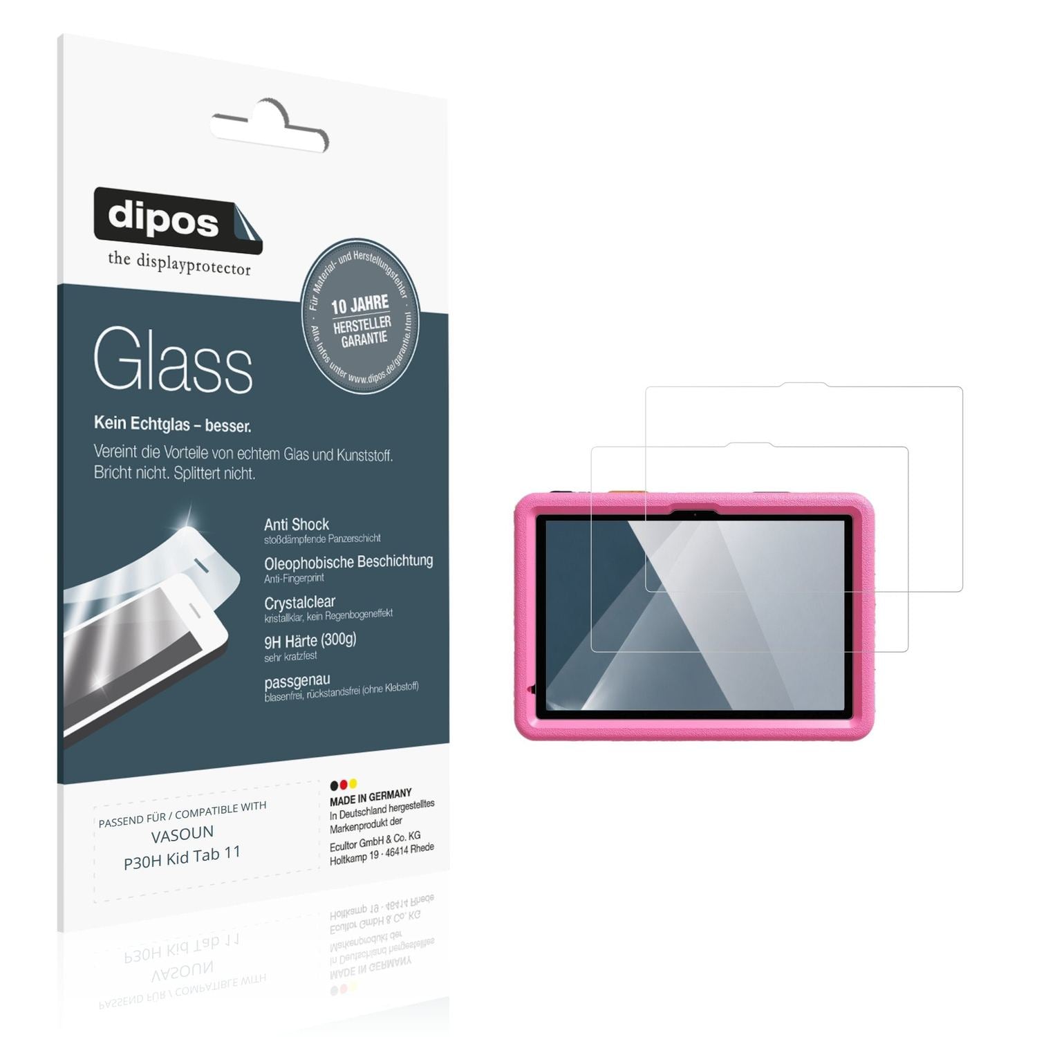 Klare Displayschutzfolie von dipos passend für VASOUN P30H Kid Tab 11, 9H kratzfest und blasenfrei montiert