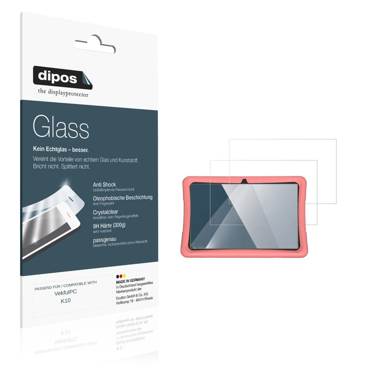 Klare Displayschutzfolie von dipos passend für VekfulPC K10, 9H kratzfest und blasenfrei montiert