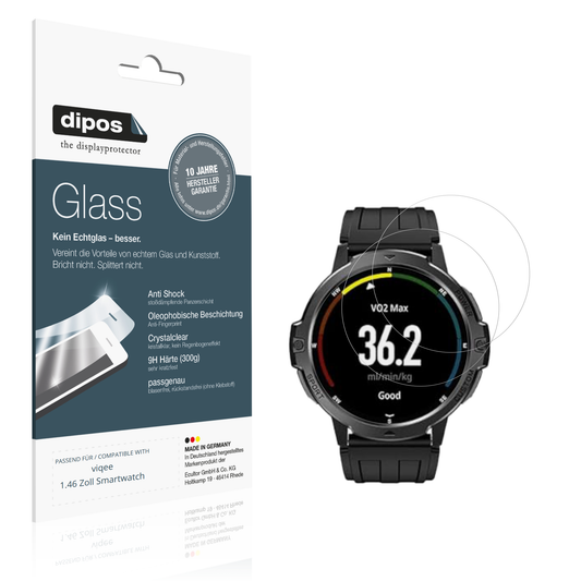 Klare Displayschutzfolie von dipos passend für viqee 1.46 Zoll Smartwatch, 9H kratzfest und blasenfrei montiert