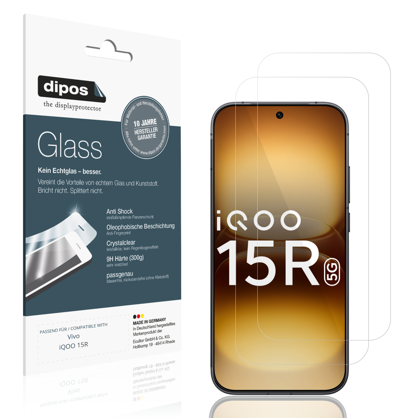 Klare Displayschutzfolie von dipos passend für Vivo iQOO 15R, 9H kratzfest und blasenfrei montiert