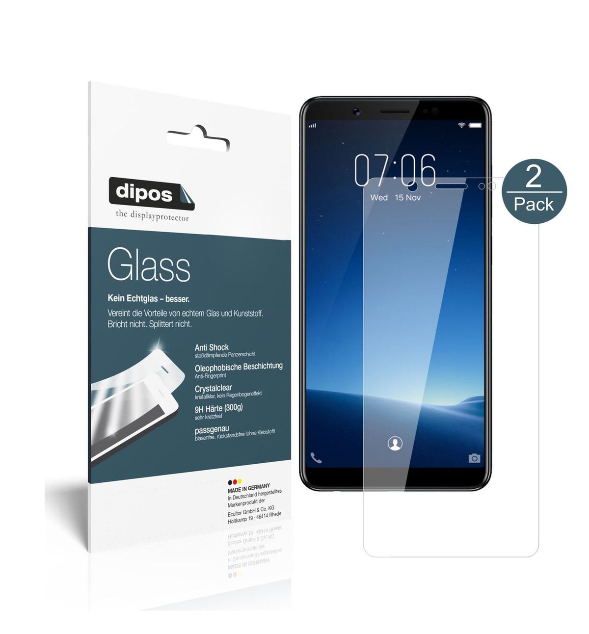 Klare Displayschutzfolie von dipos passend für Vivo V7, 9H kratzfest und blasenfrei montiert