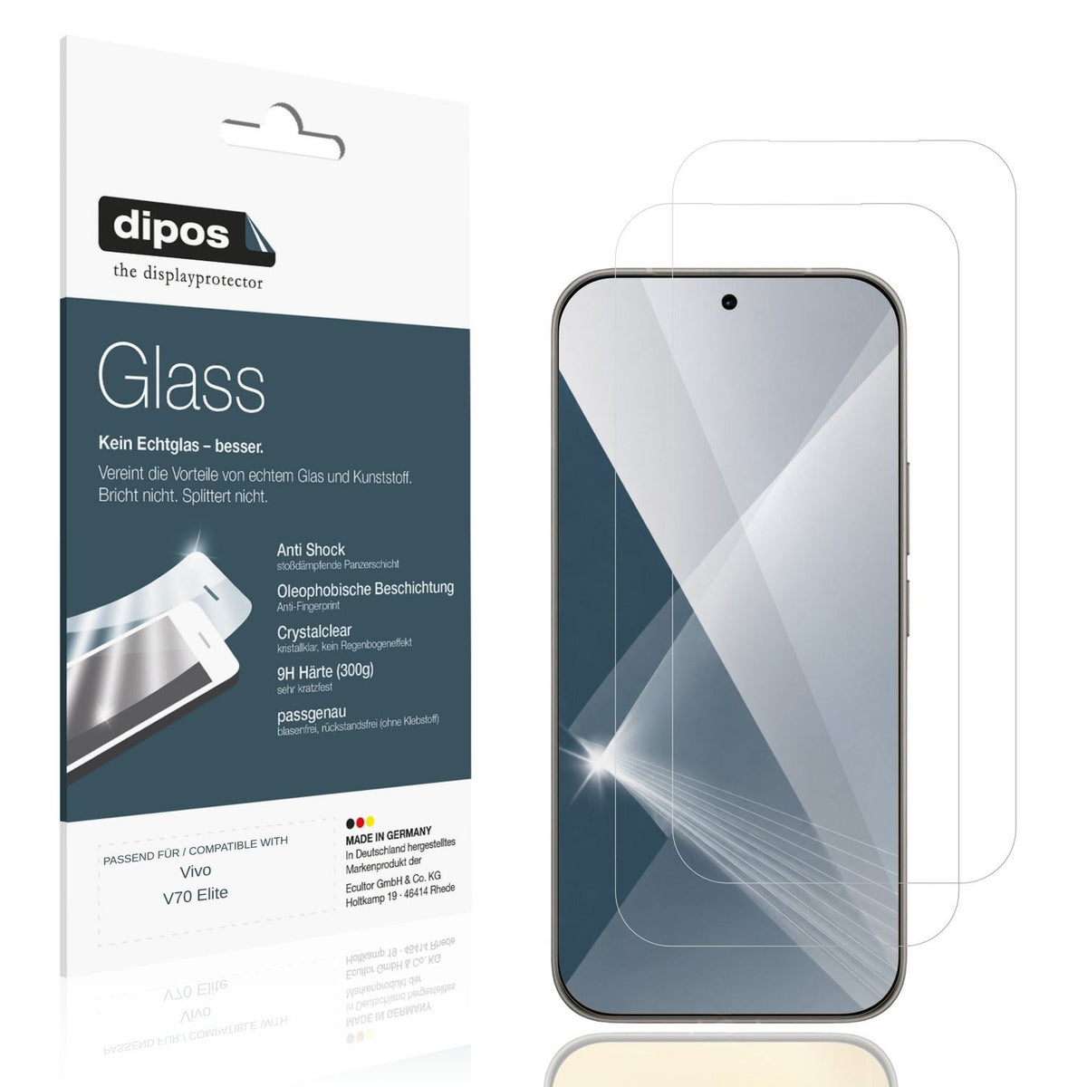 Klare Displayschutzfolie von dipos passend für Vivo V70 Elite, 9H kratzfest und blasenfrei montiert