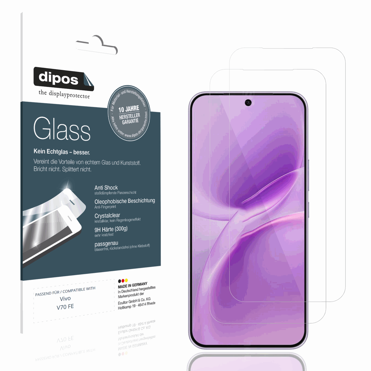 Klare Displayschutzfolie von dipos passend für Vivo V70 FE, 9H kratzfest und blasenfrei montiert