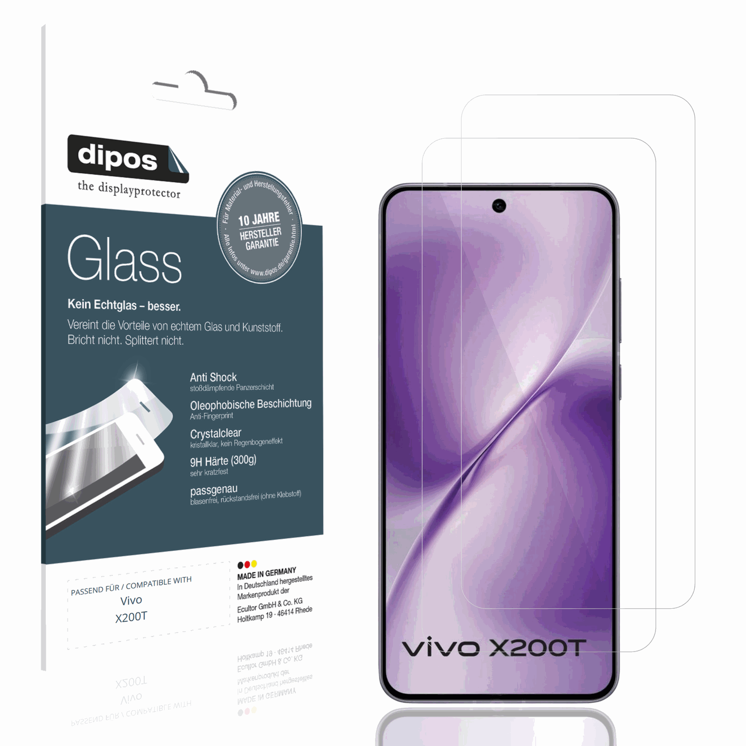 Klare Displayschutzfolie von dipos passend f�r Vivo X200T, 9H kratzfest und blasenfrei montiert