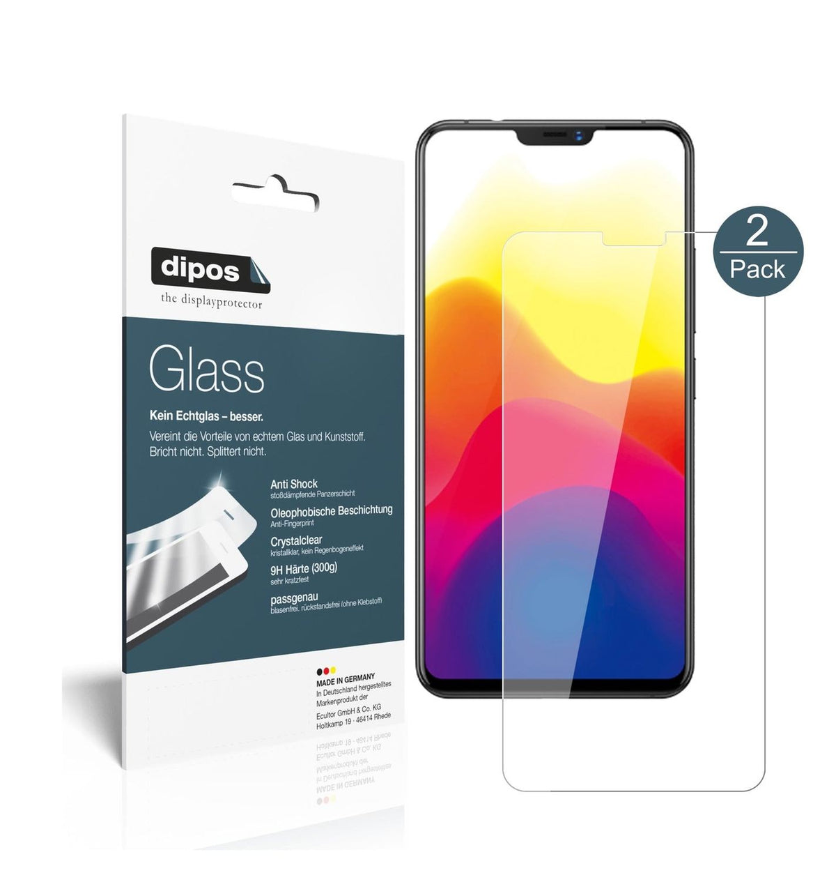 Klare Displayschutzfolie von dipos passend für Vivo X21, 9H kratzfest und blasenfrei montiert