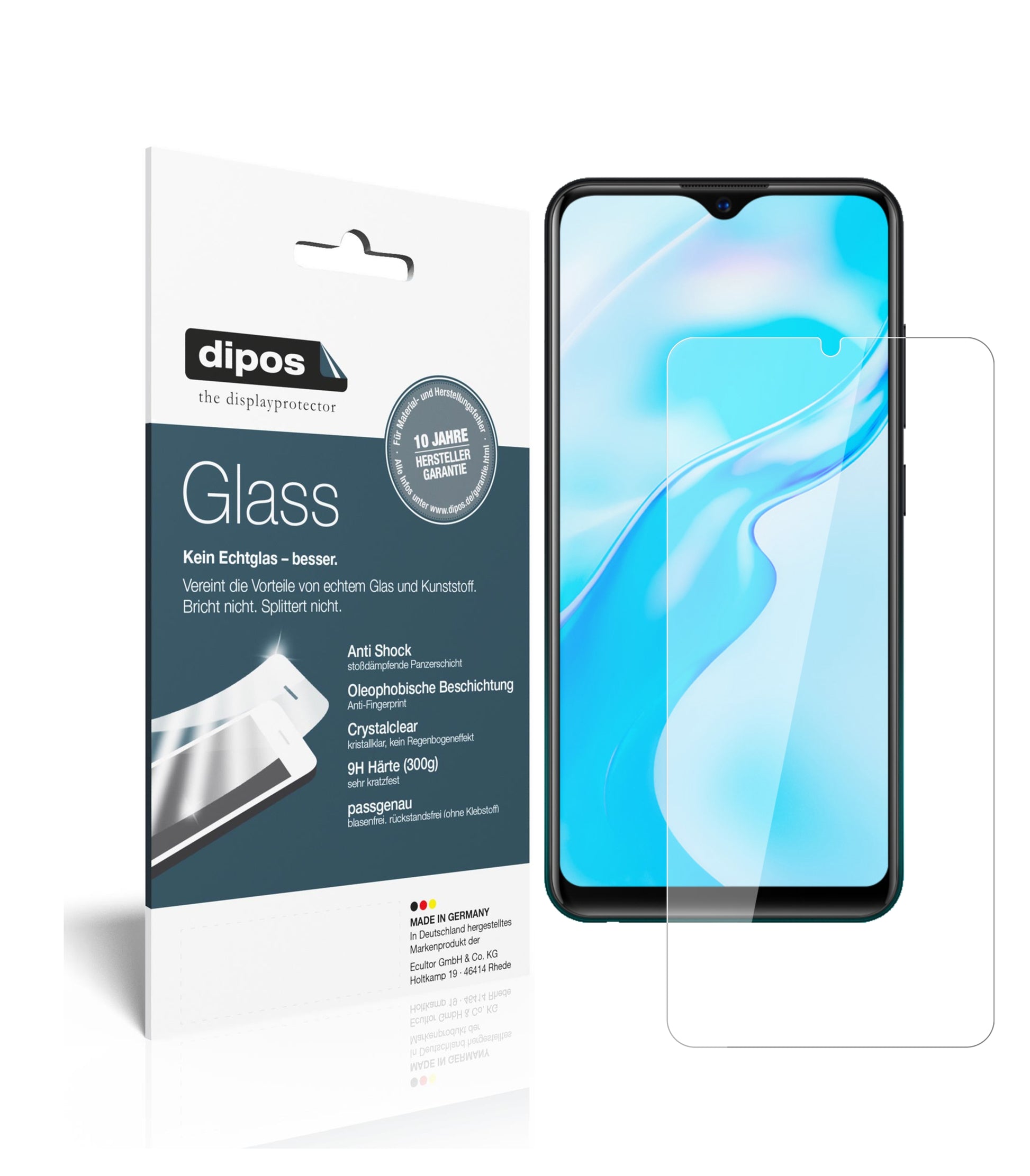 Klare Displayschutzfolie von dipos passend für Vivo Y1s, 9H kratzfest und blasenfrei montiert