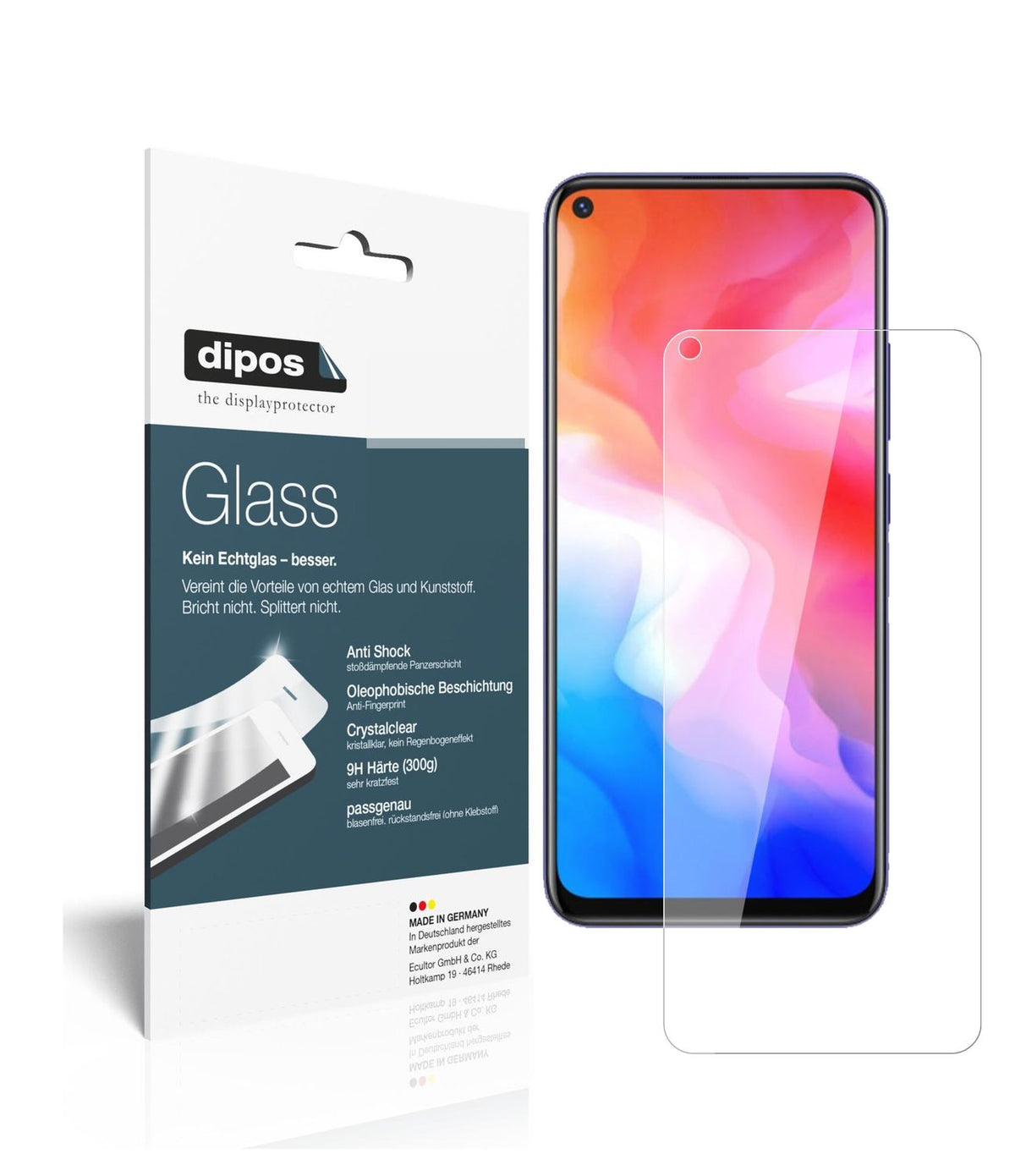 Klare Displayschutzfolie von dipos passend für Vivo Y30, 9H kratzfest und blasenfrei montiert