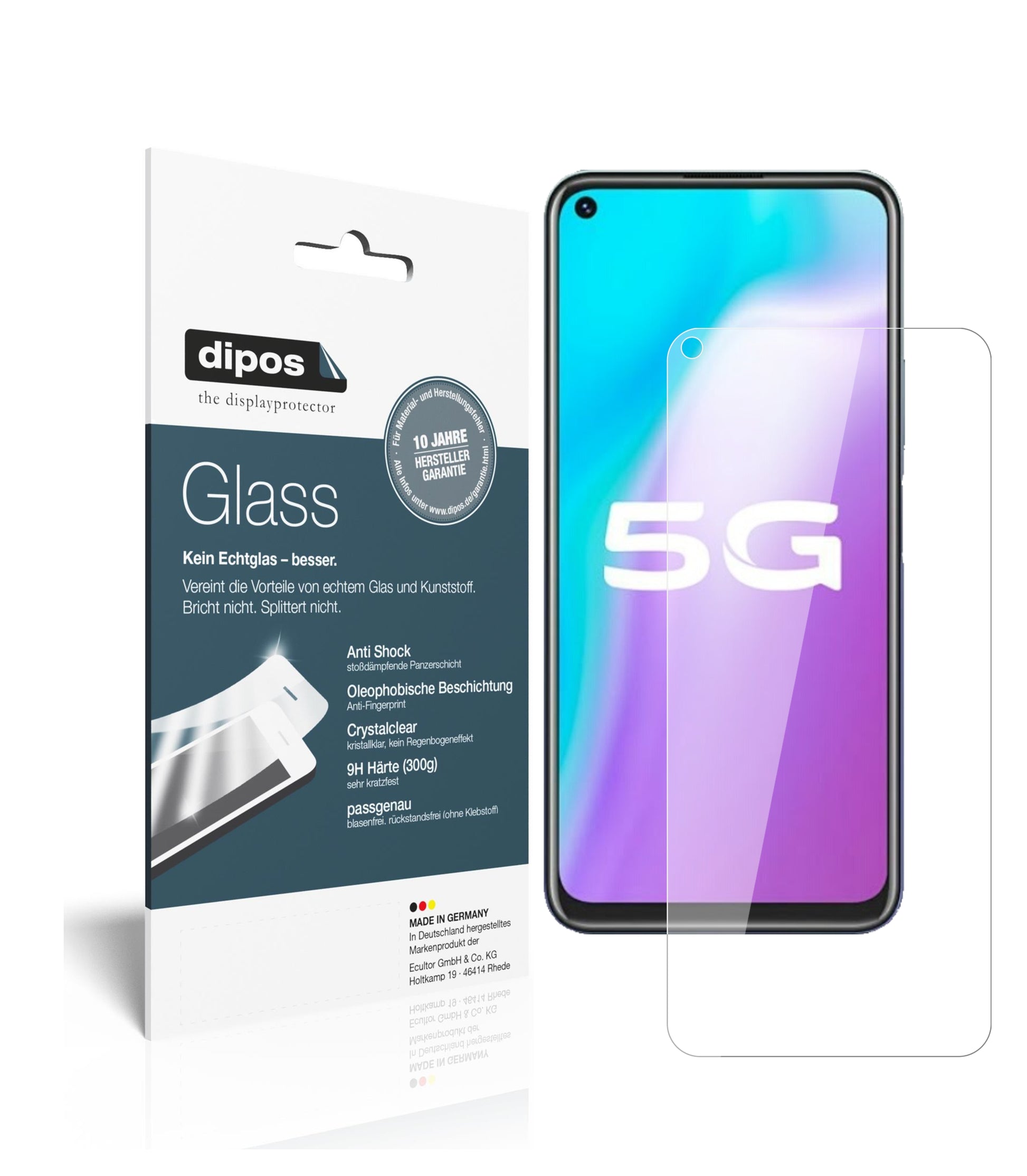 Klare Displayschutzfolie von dipos passend für Vivo Y70s, 9H kratzfest und blasenfrei montiert
