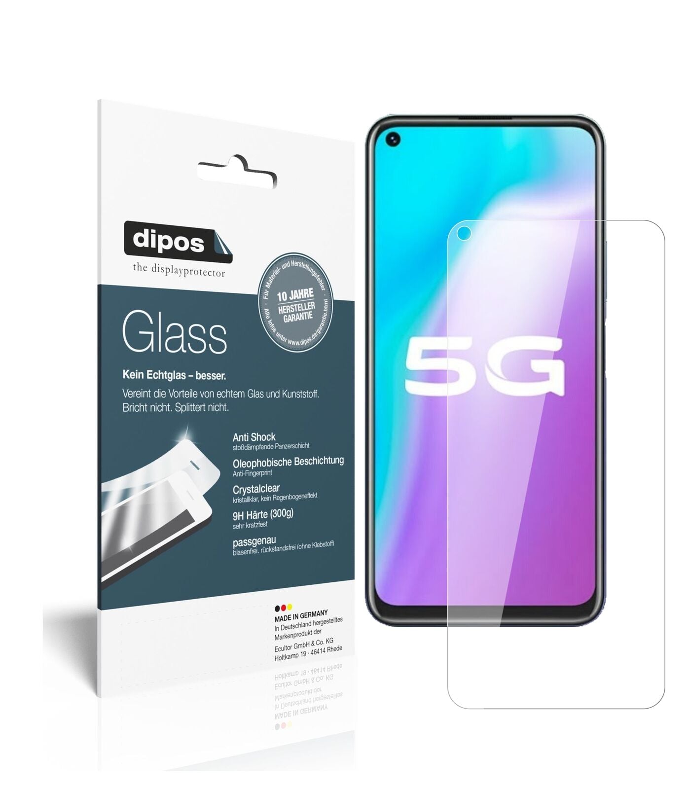 Klare Displayschutzfolie von dipos passend für Vivo Y51s, 9H kratzfest und blasenfrei montiert