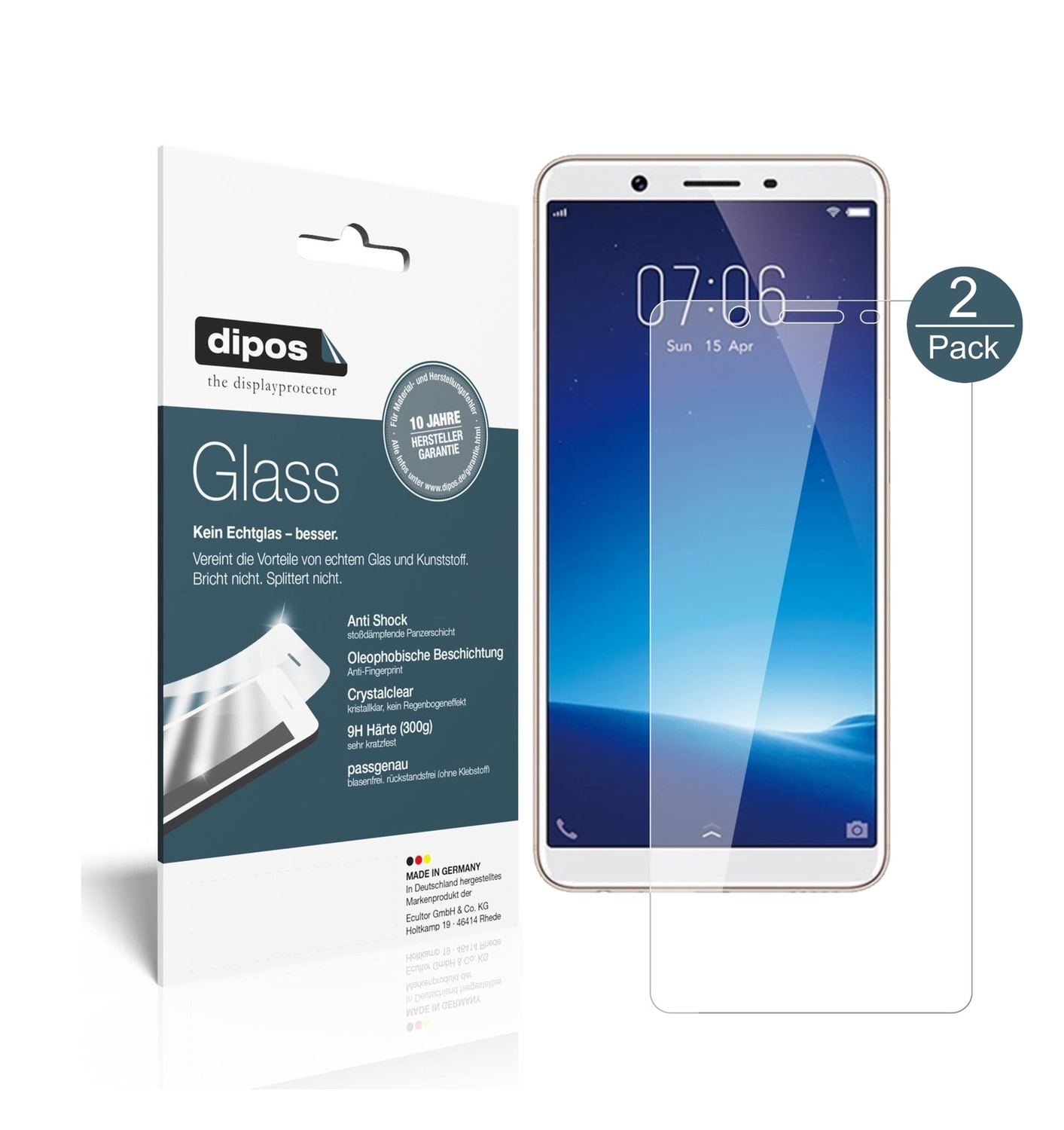 Klare Displayschutzfolie von dipos passend für Vivo Y71, 9H kratzfest und blasenfrei montiert