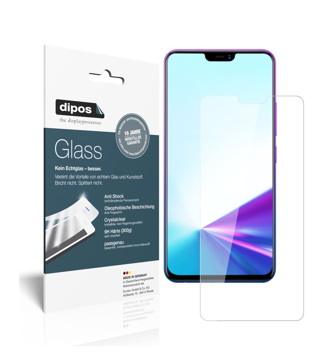 Klare Displayschutzfolie von dipos passend für Vivo Z3x, 9H kratzfest und blasenfrei montiert