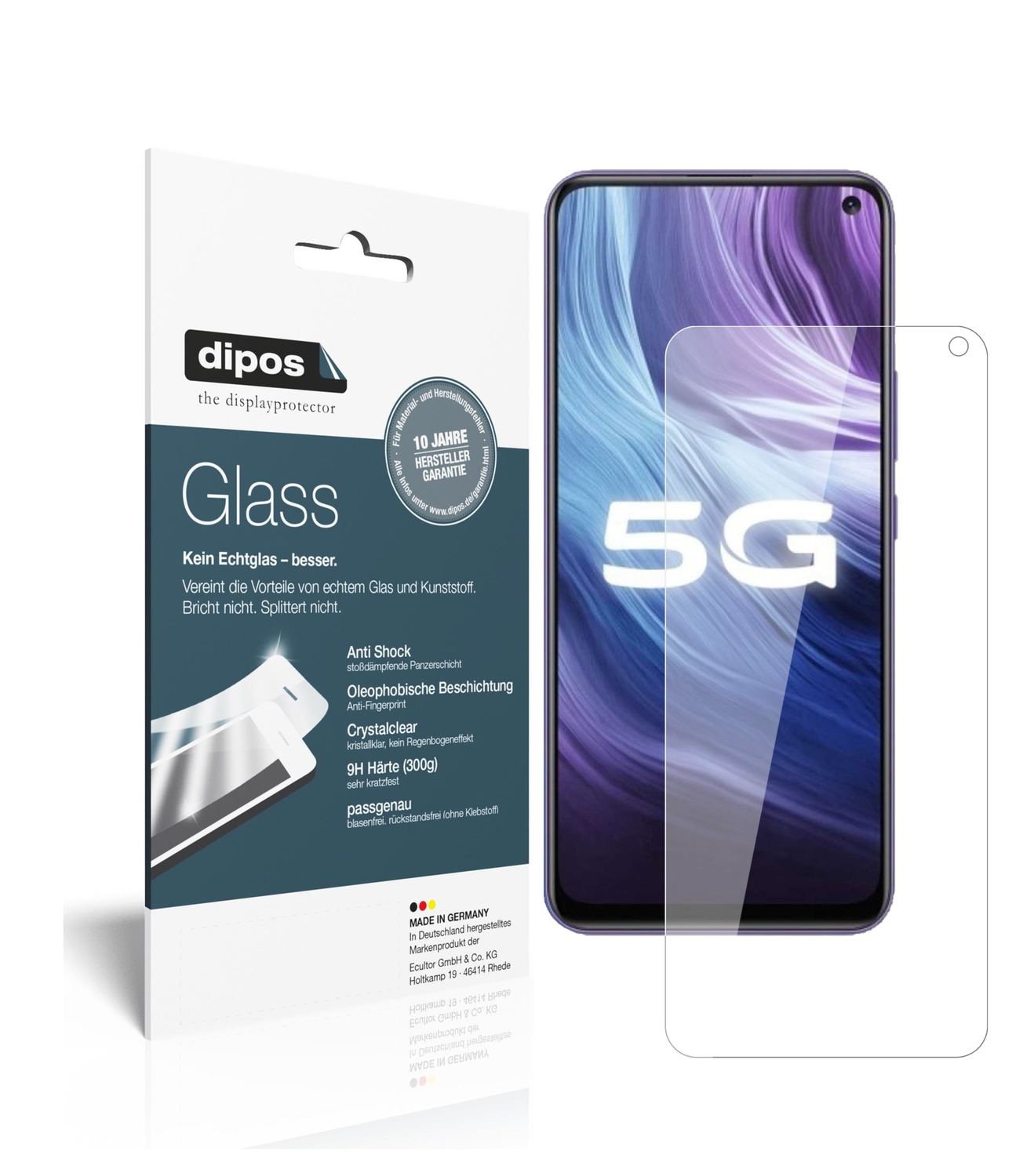 Klare Displayschutzfolie von dipos passend für Vivo Z6, 9H kratzfest und blasenfrei montiert
