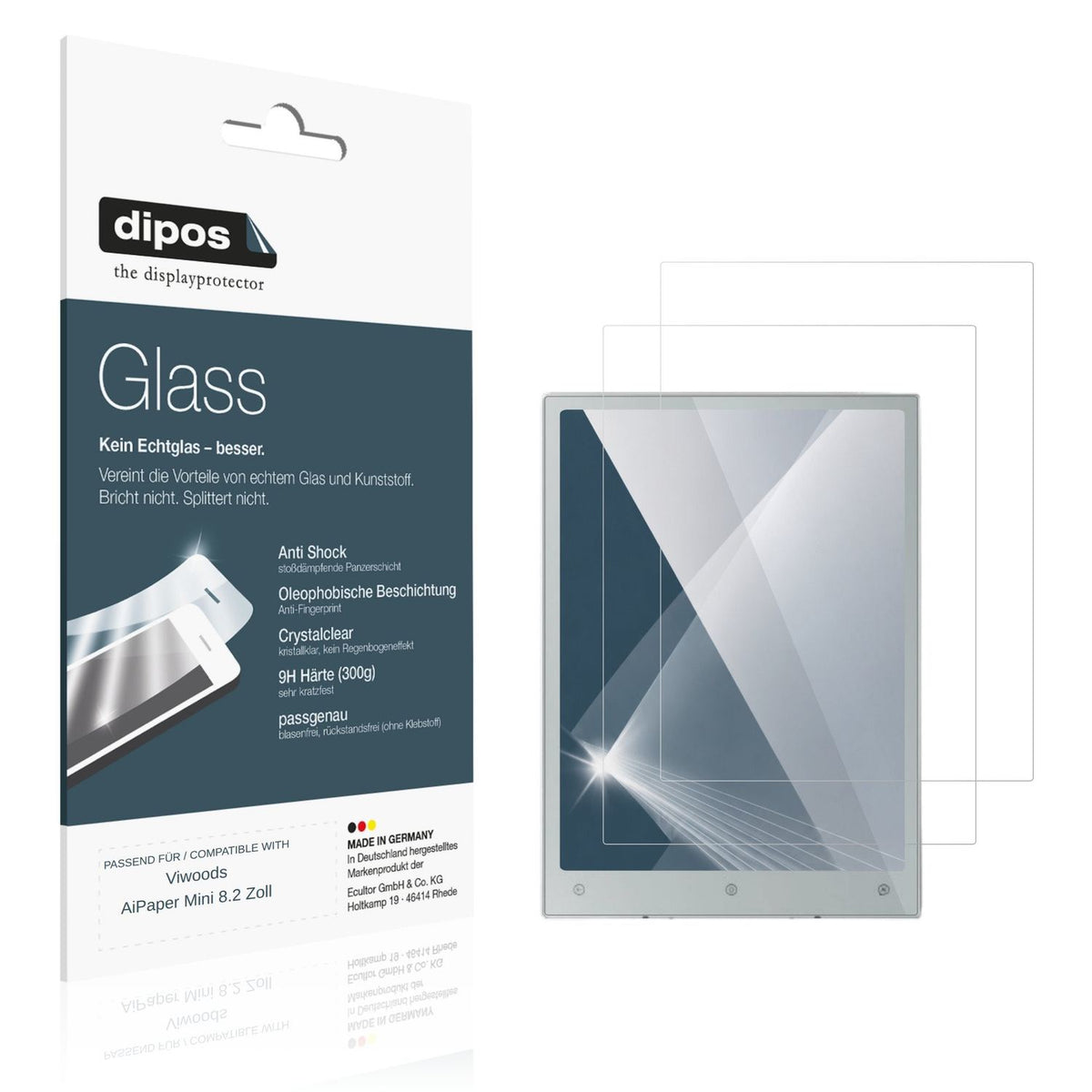 Klare Displayschutzfolie von dipos passend für Viwoods AiPaper Mini 8.2 Zoll, 9H kratzfest und blasenfrei montiert
