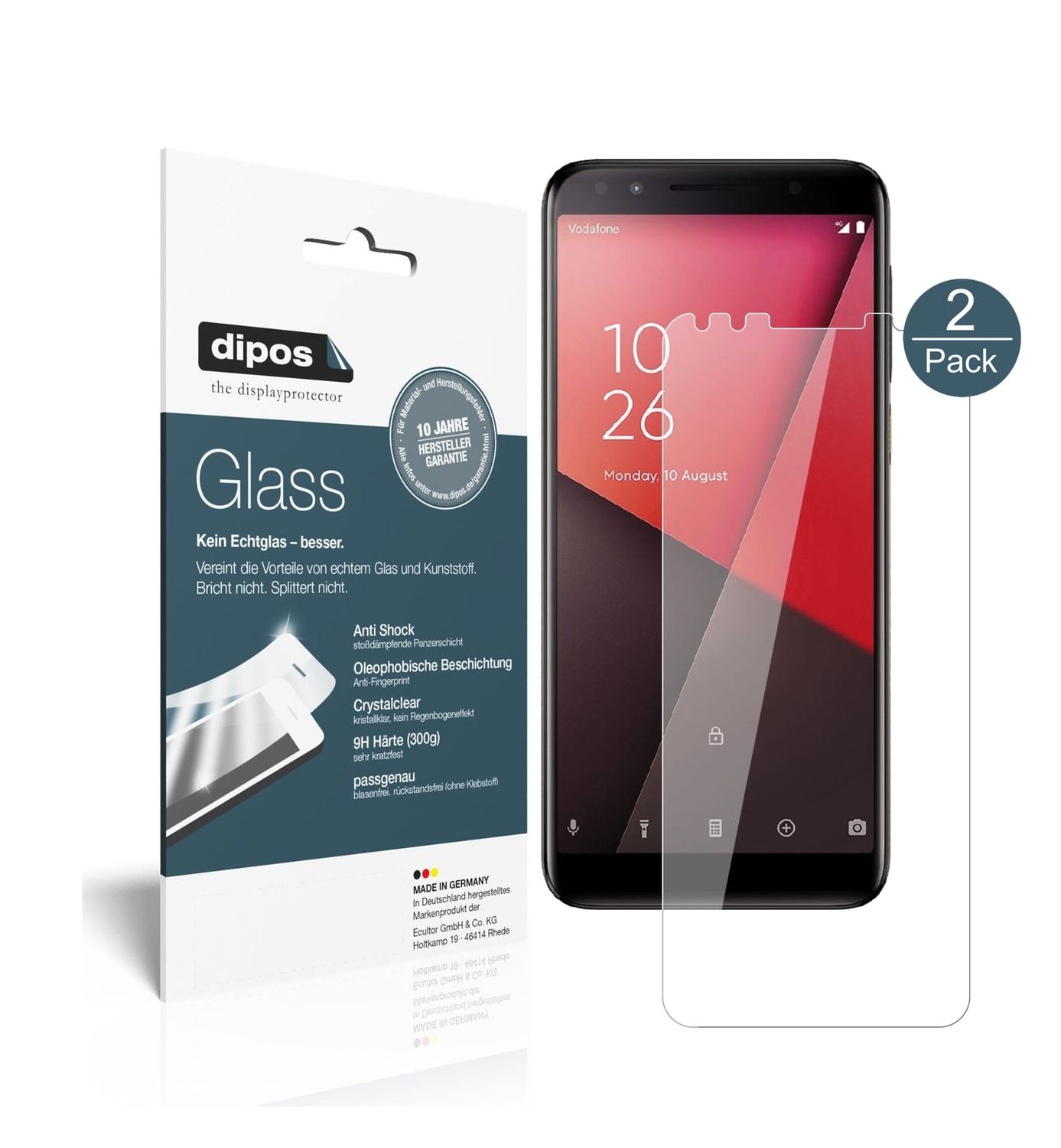 Klare Displayschutzfolie von dipos passend für Vodafone Smart N9, 9H kratzfest und blasenfrei montiert