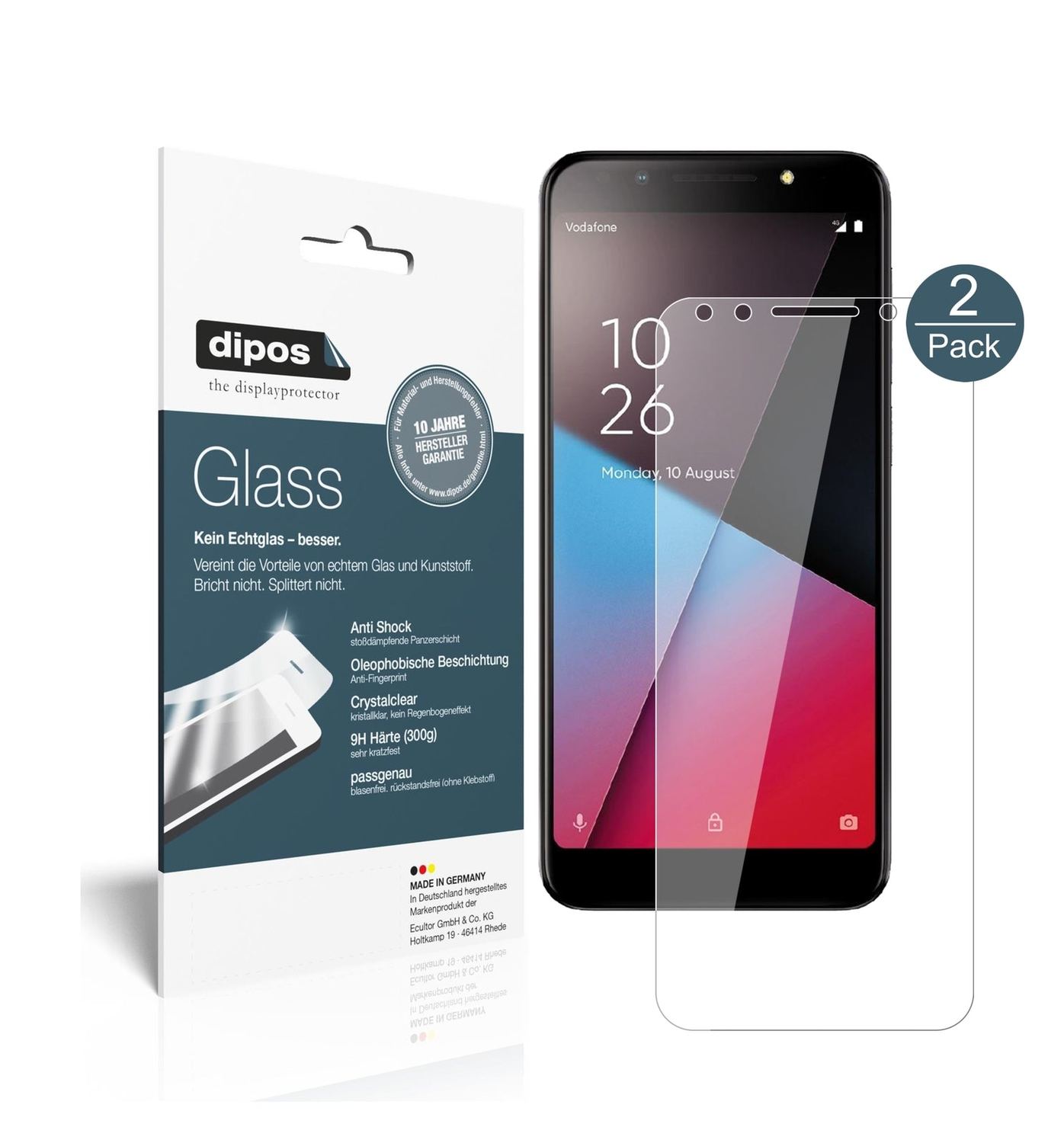 Klare Displayschutzfolie von dipos passend für Vodafone Smart N9 Lite, 9H kratzfest und blasenfrei montiert