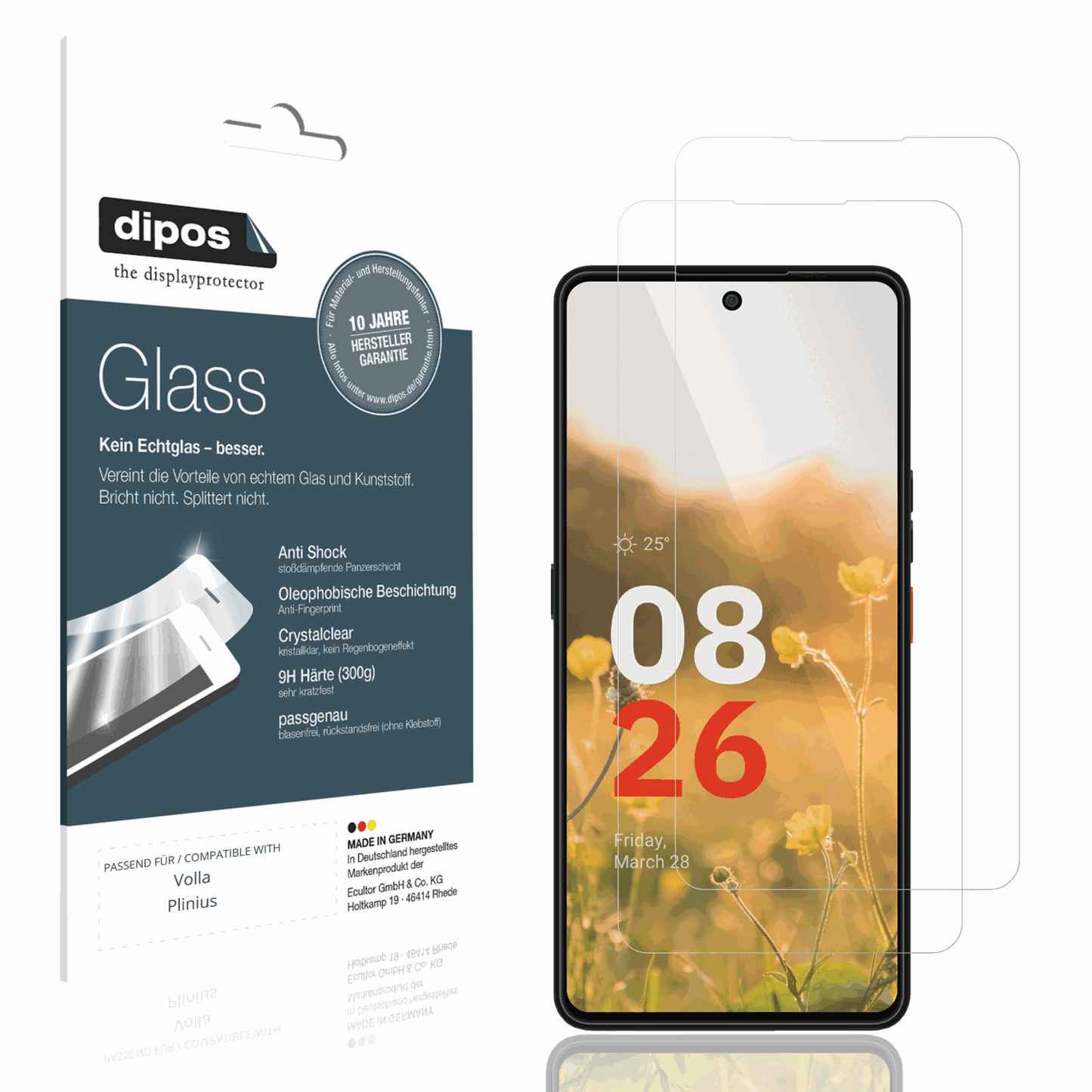 Klare Displayschutzfolie von dipos passend für Volla Plinius, 9H kratzfest und blasenfrei montiert