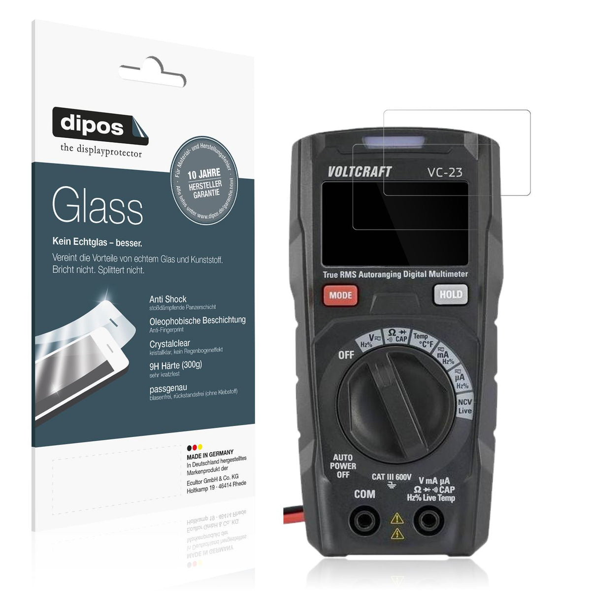 Klare Displayschutzfolie von dipos passend für Voltcraft VC191, 9H kratzfest und blasenfrei montiert