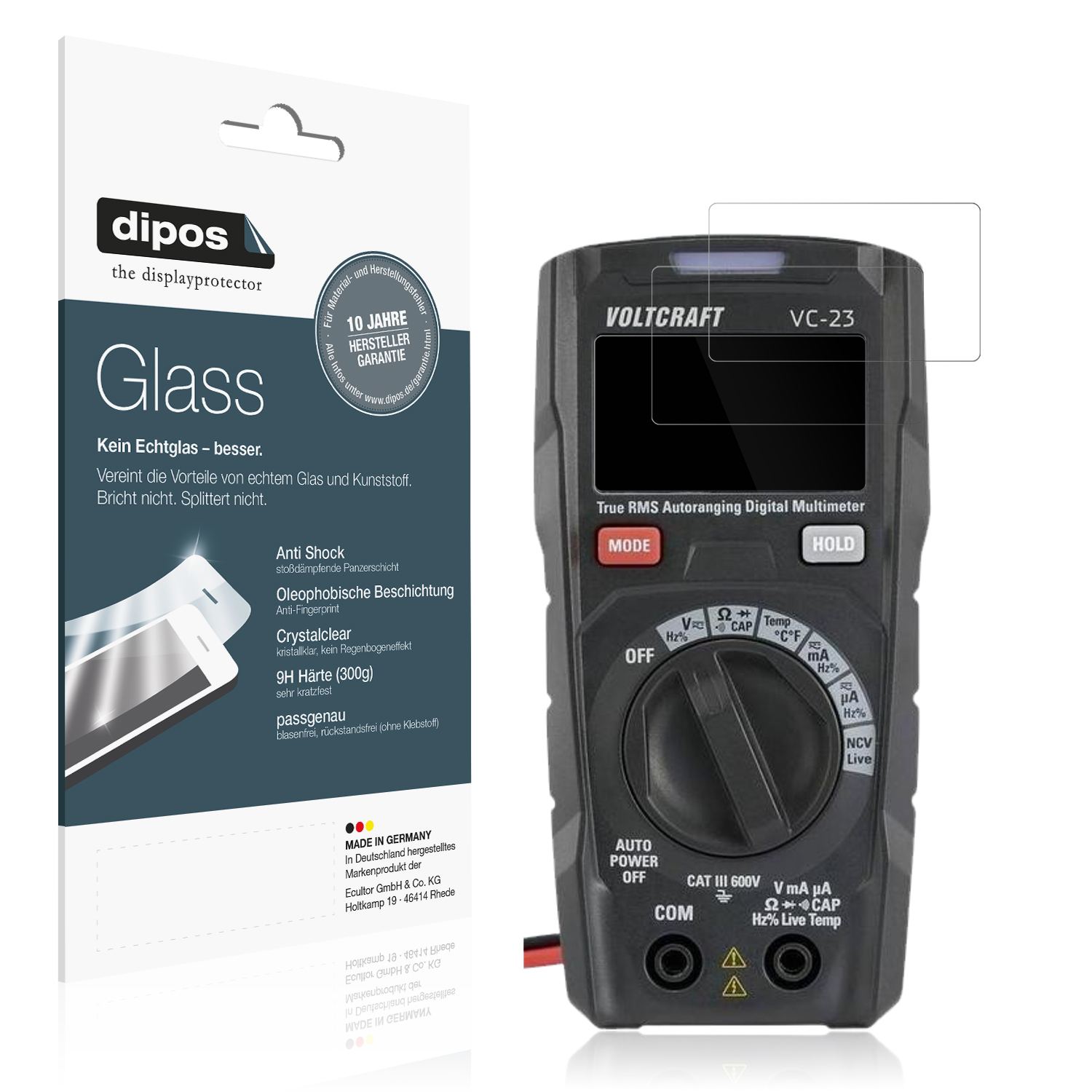 Klare Displayschutzfolie von dipos passend für Voltcraft VC191, 9H kratzfest und blasenfrei montiert