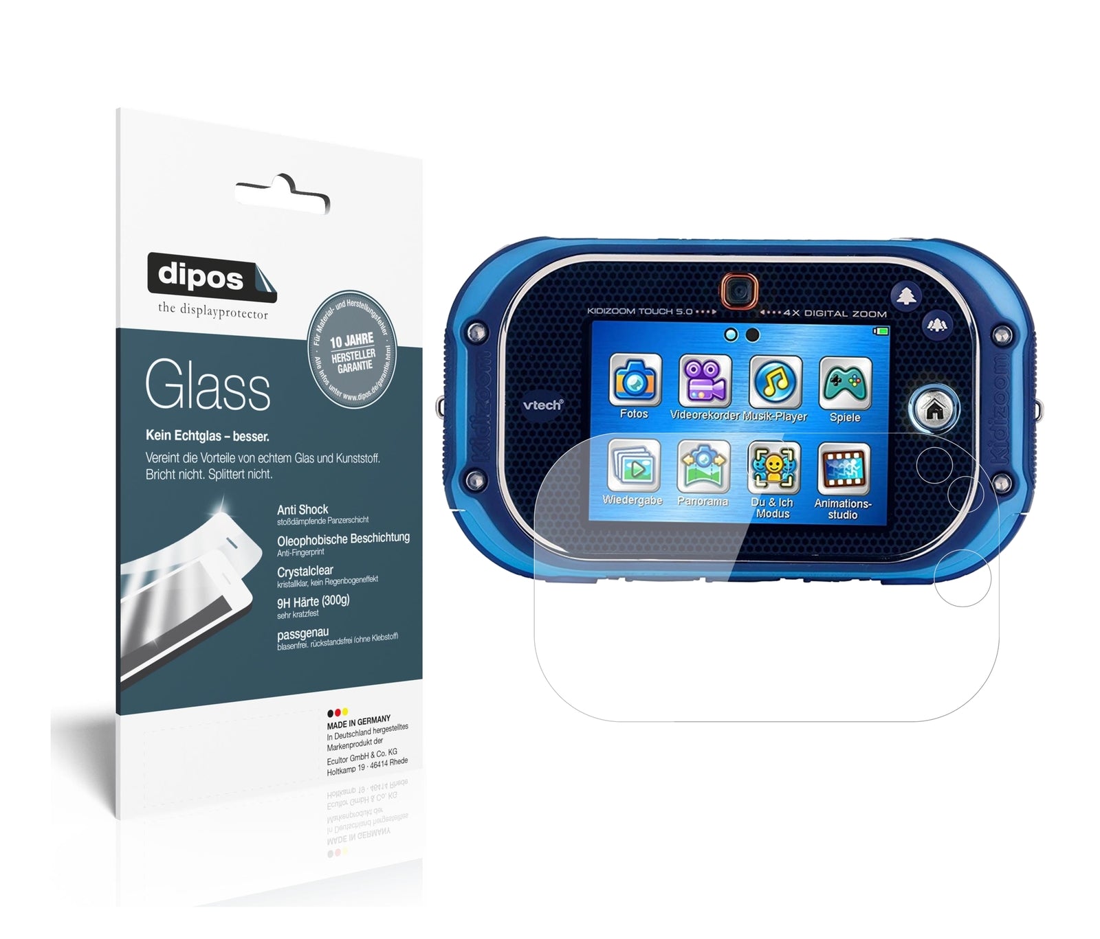 Klare Displayschutzfolie von dipos passend für Vtech Kidizoom Touch 5.0, 9H kratzfest und blasenfrei montiert