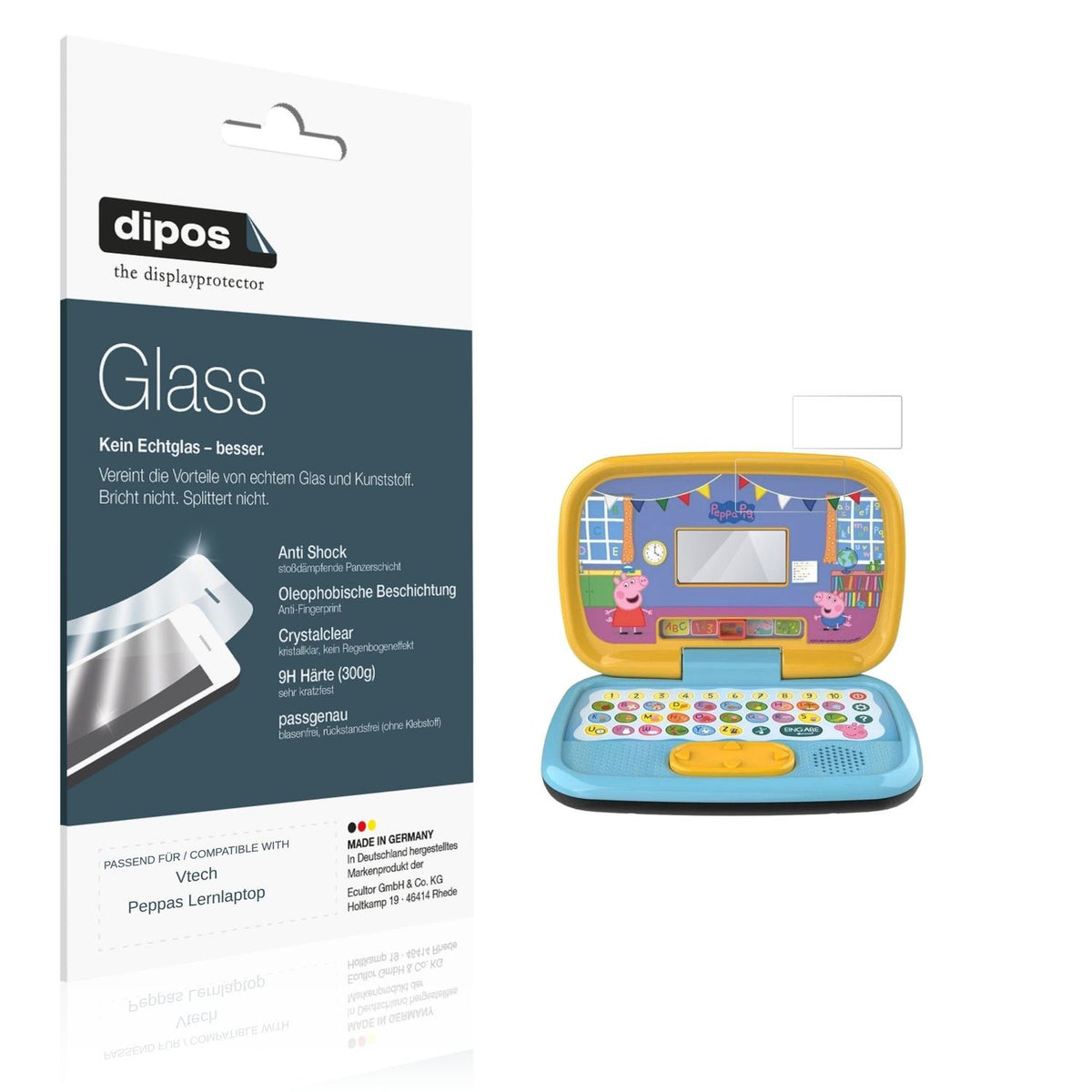 Klare Displayschutzfolie von dipos passend für Vtech Peppas Lernlaptop, 9H kratzfest und blasenfrei montiert