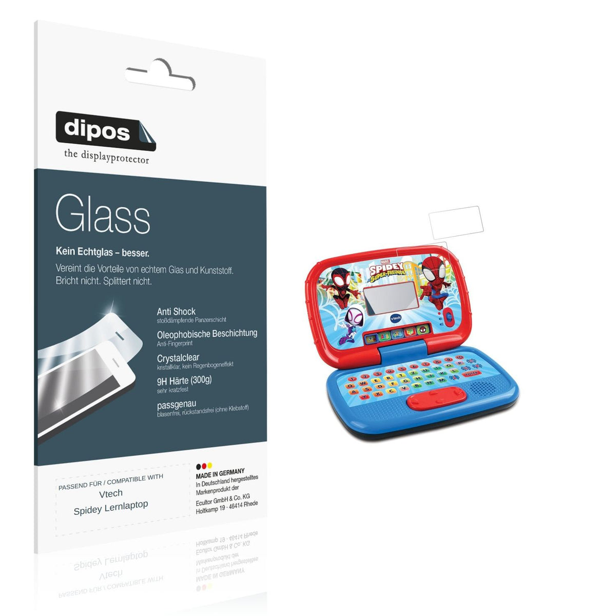 Klare Displayschutzfolie von dipos passend für Vtech Spidey Lernlaptop, 9H kratzfest und blasenfrei montiert