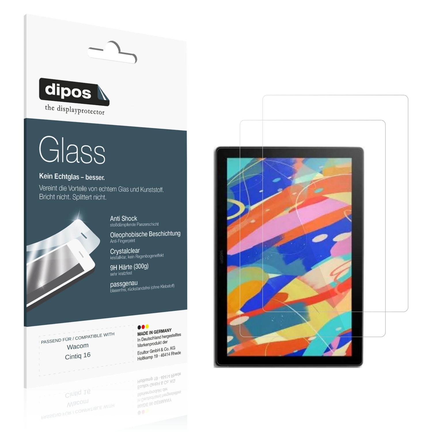 Klare Displayschutzfolie von dipos passend für Wacom Cintiq 16, 9H kratzfest und blasenfrei montiert