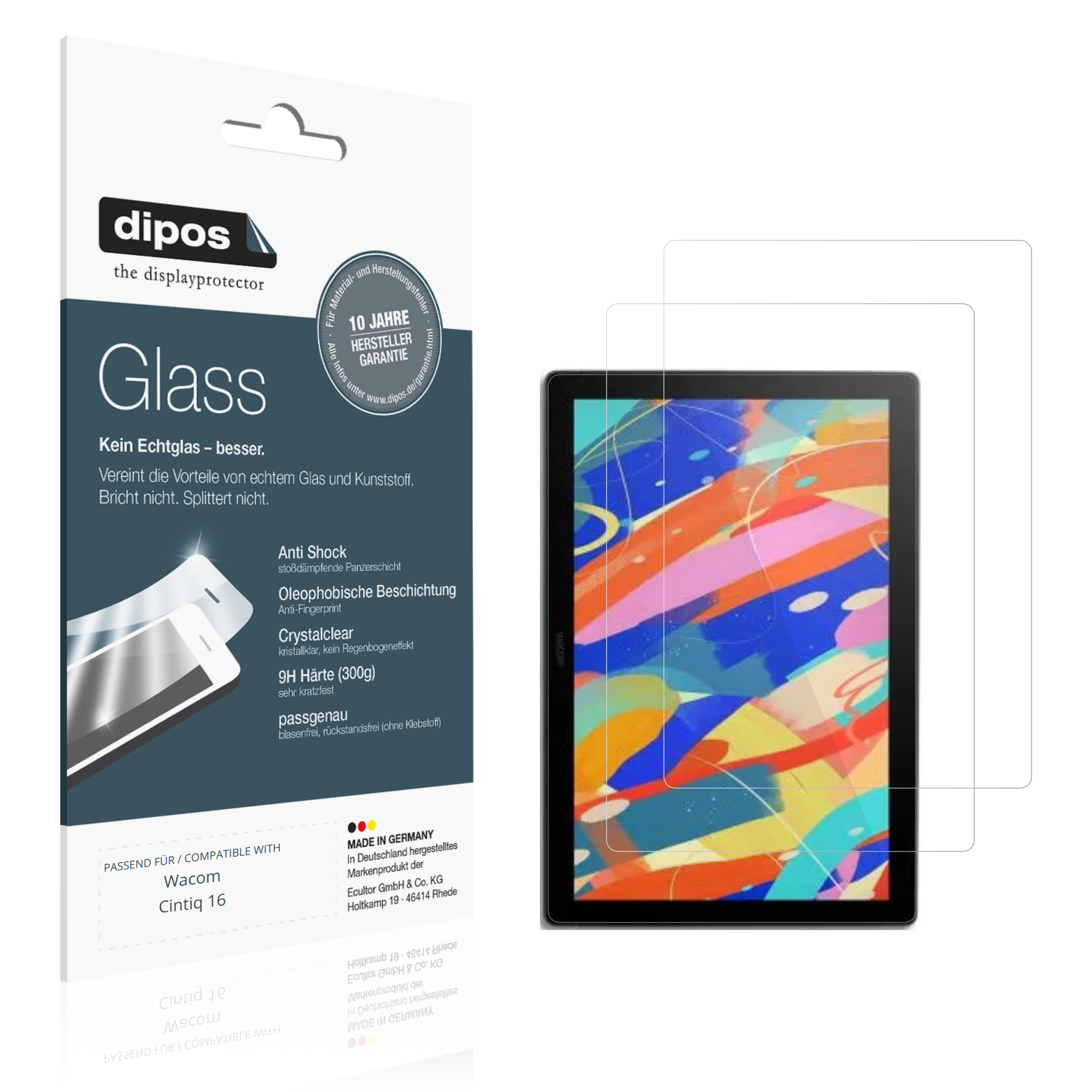 Klare Displayschutzfolie von dipos passend für Wacom Cintiq 16, 9H kratzfest und blasenfrei montiert