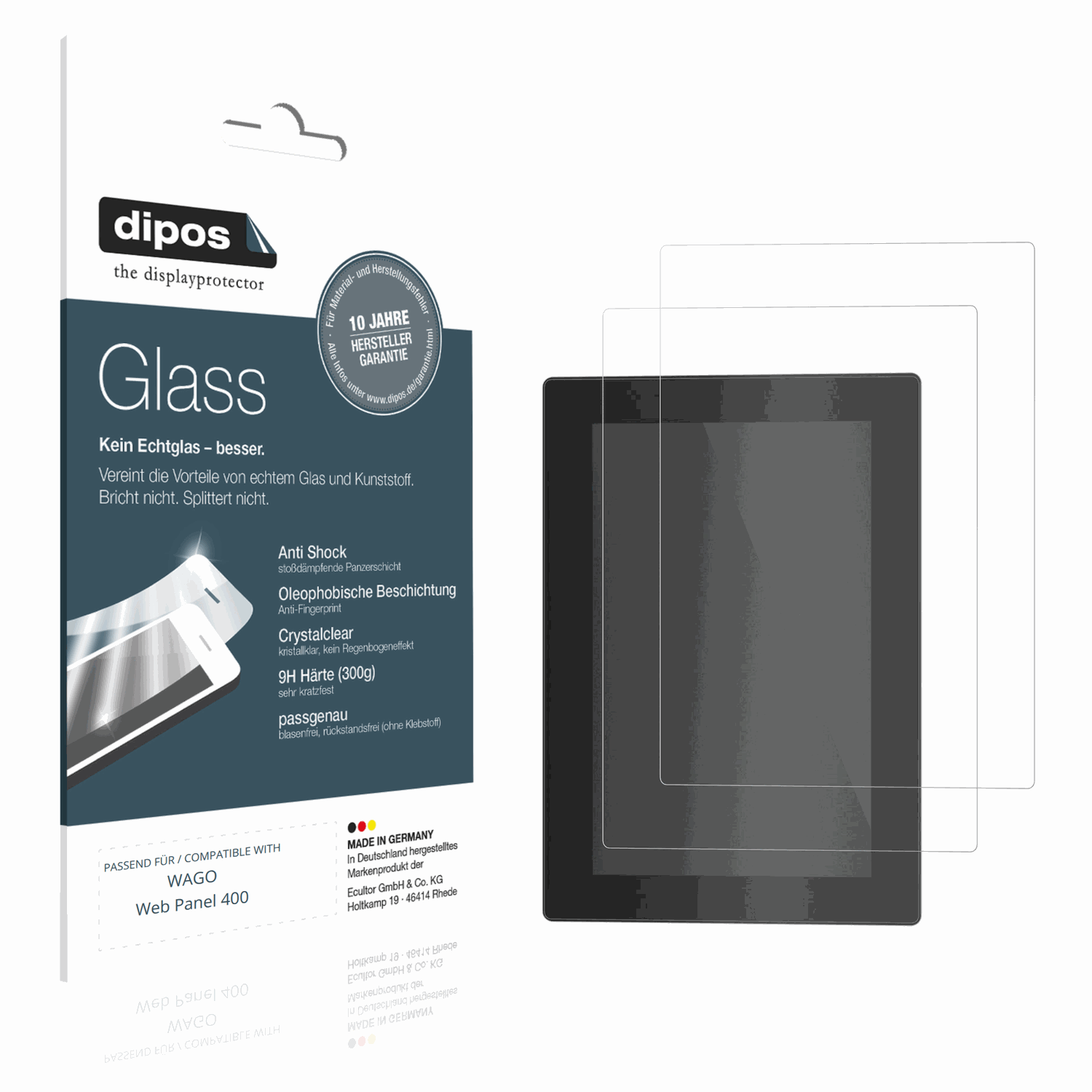 Klare Displayschutzfolie von dipos passend f�r WAGO Web Panel 400, 9H kratzfest und blasenfrei montiert