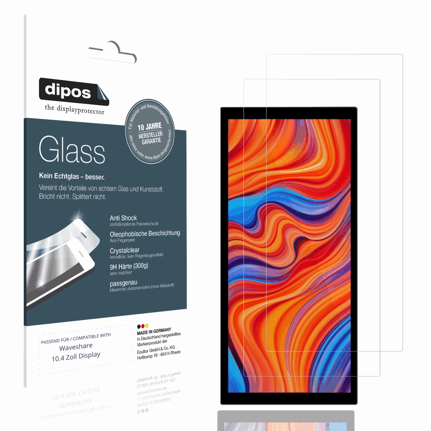 Klare Displayschutzfolie von dipos passend für Waveshare 10.4 Zoll Display, 9H kratzfest und blasenfrei montiert