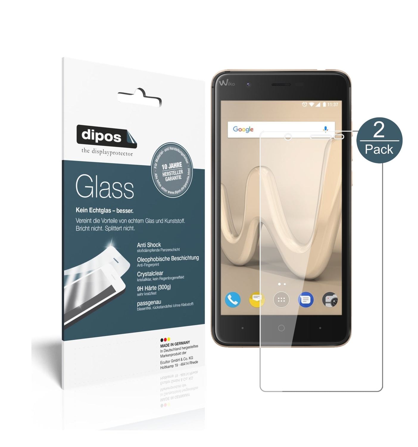 Klare Displayschutzfolie von dipos passend für Wiko Harry, 9H kratzfest und blasenfrei montiert