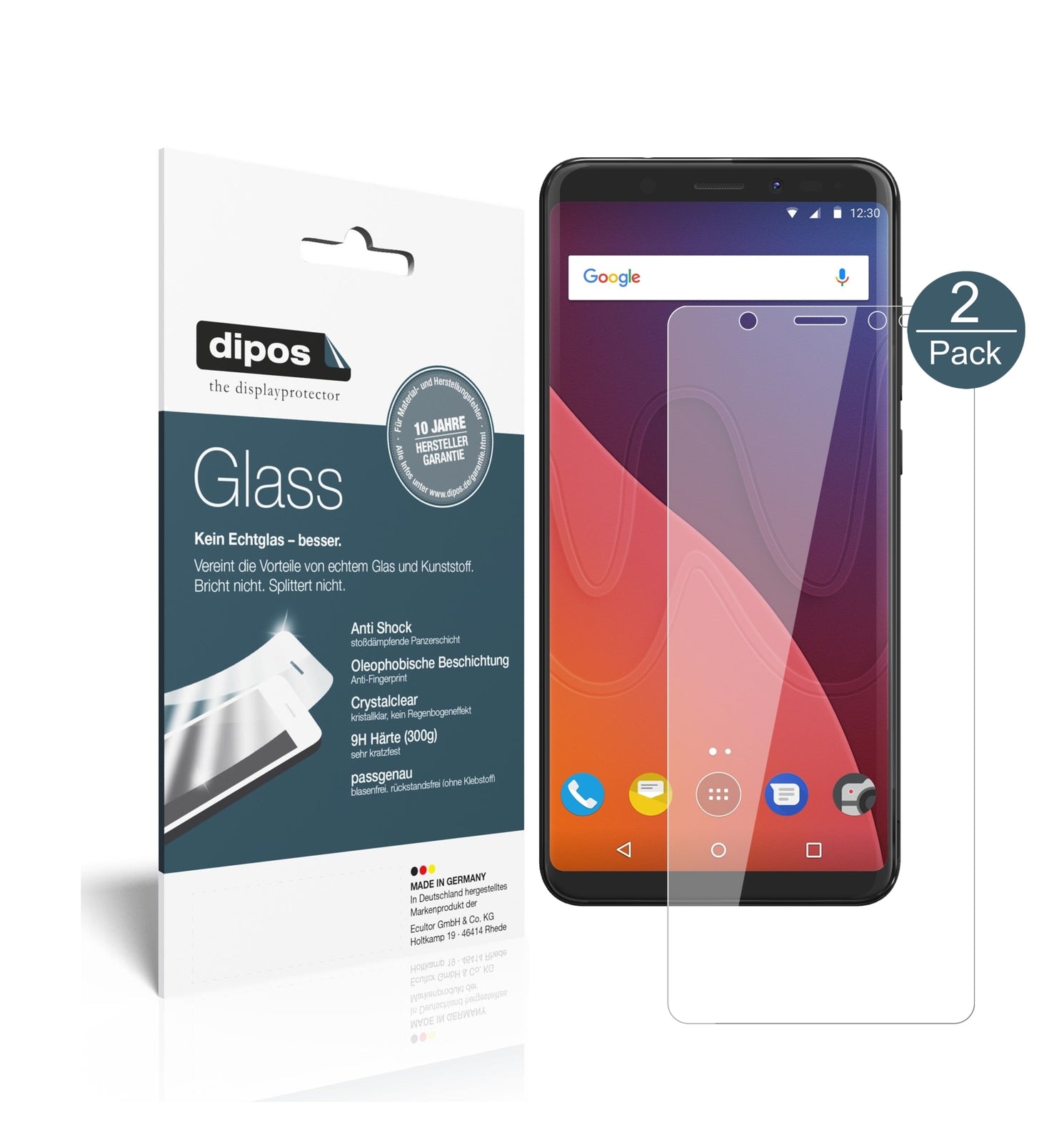 Klare Displayschutzfolie von dipos passend für Wiko View, 9H kratzfest und blasenfrei montiert