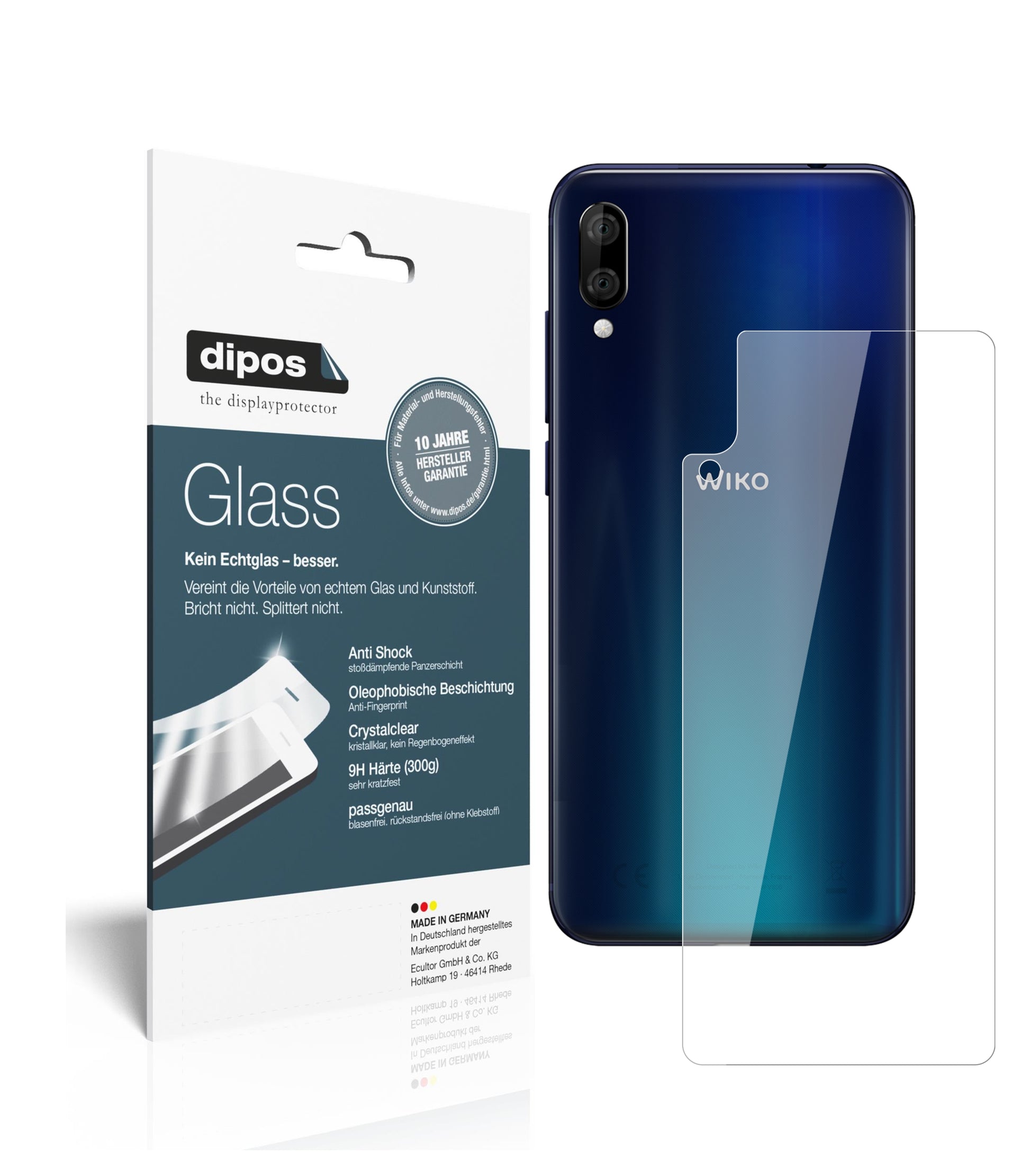 Klare Displayschutzfolie von dipos passend für Wiko View 3 Lite Rückseite, 9H kratzfest und blasenfrei montiert