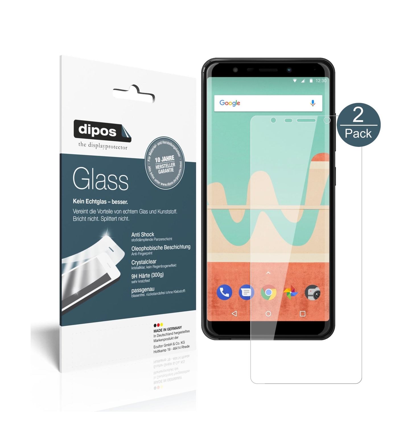 Klare Displayschutzfolie von dipos passend für Wiko View Go, 9H kratzfest und blasenfrei montiert