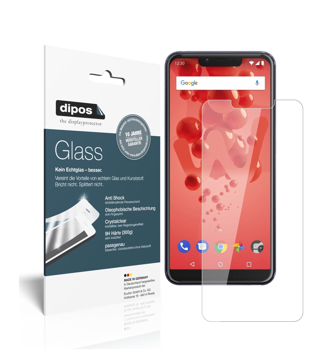 Klare Displayschutzfolie von dipos passend für Wiko View2 Go, 9H kratzfest und blasenfrei montiert