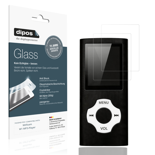 Klare Displayschutzfolie von dipos passend für Witfoam W1 MP3-Player, 9H kratzfest und blasenfrei montiert