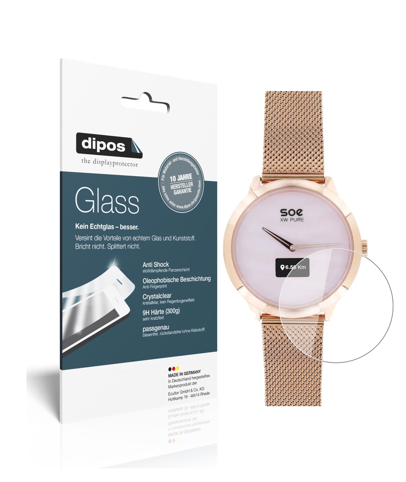 Klare Displayschutzfolie von dipos passend für X-WATCH SOE XW Pure, 9H kratzfest und blasenfrei montiert