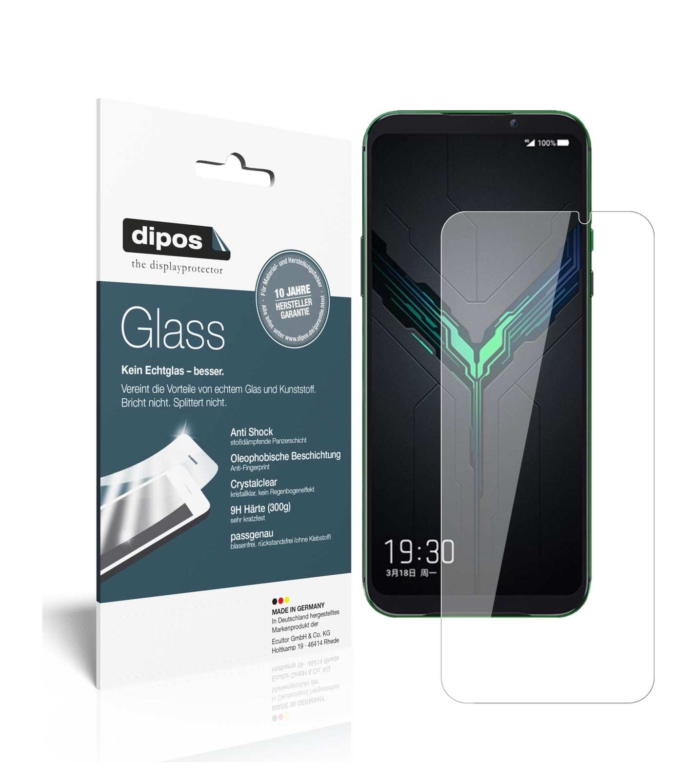 Klare Displayschutzfolie von dipos passend für Xiaomi Black Shark 3S, 9H kratzfest und blasenfrei montiert