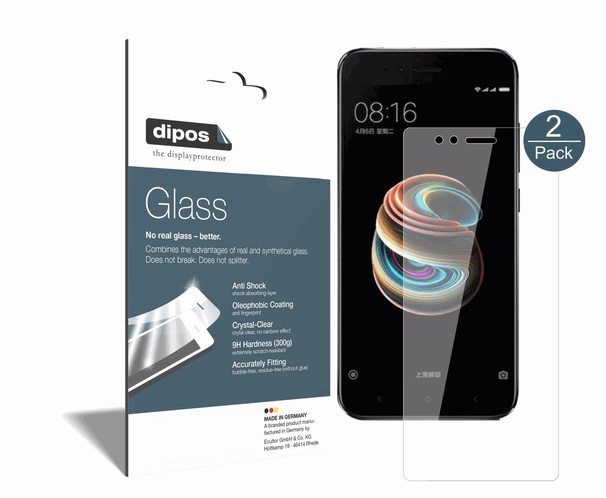 Klare Displayschutzfolie von dipos passend für Xiaomi Mi 5X, 9H kratzfest und blasenfrei montiert