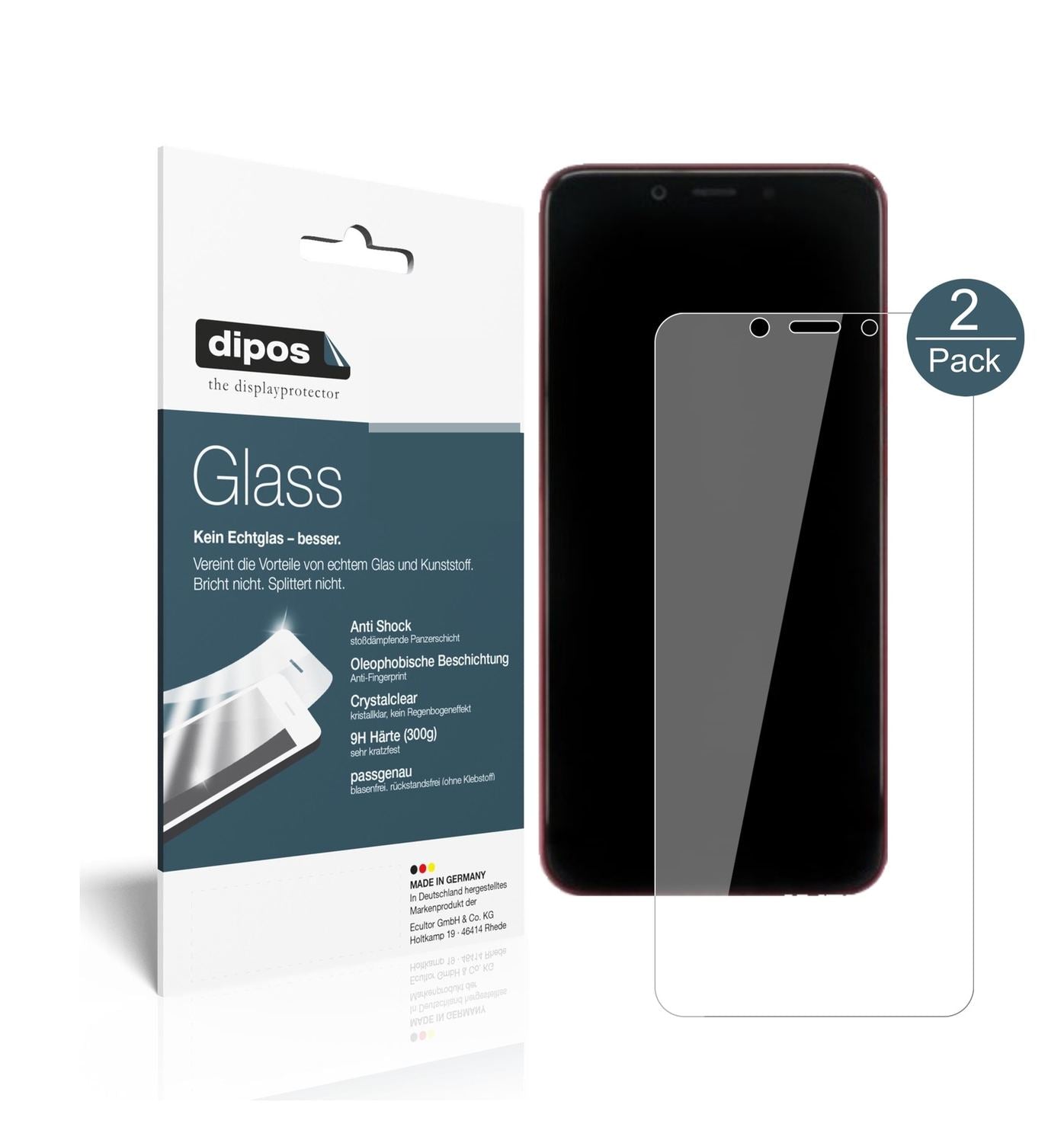 Klare Displayschutzfolie von dipos passend für Xiaomi Mi A2, 9H kratzfest und blasenfrei montiert